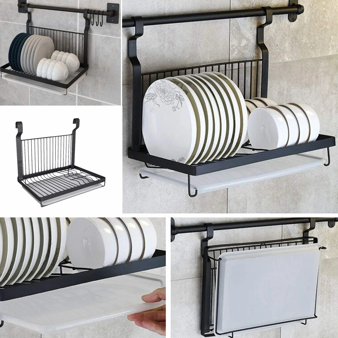 TentHome Escurreplatos Plegable de Pared de Acero Inoxidable con Bandeja Plastico, Escurridor Organizador de Platos de Cocina, Escurre Platos y Vasos, Secaplatos