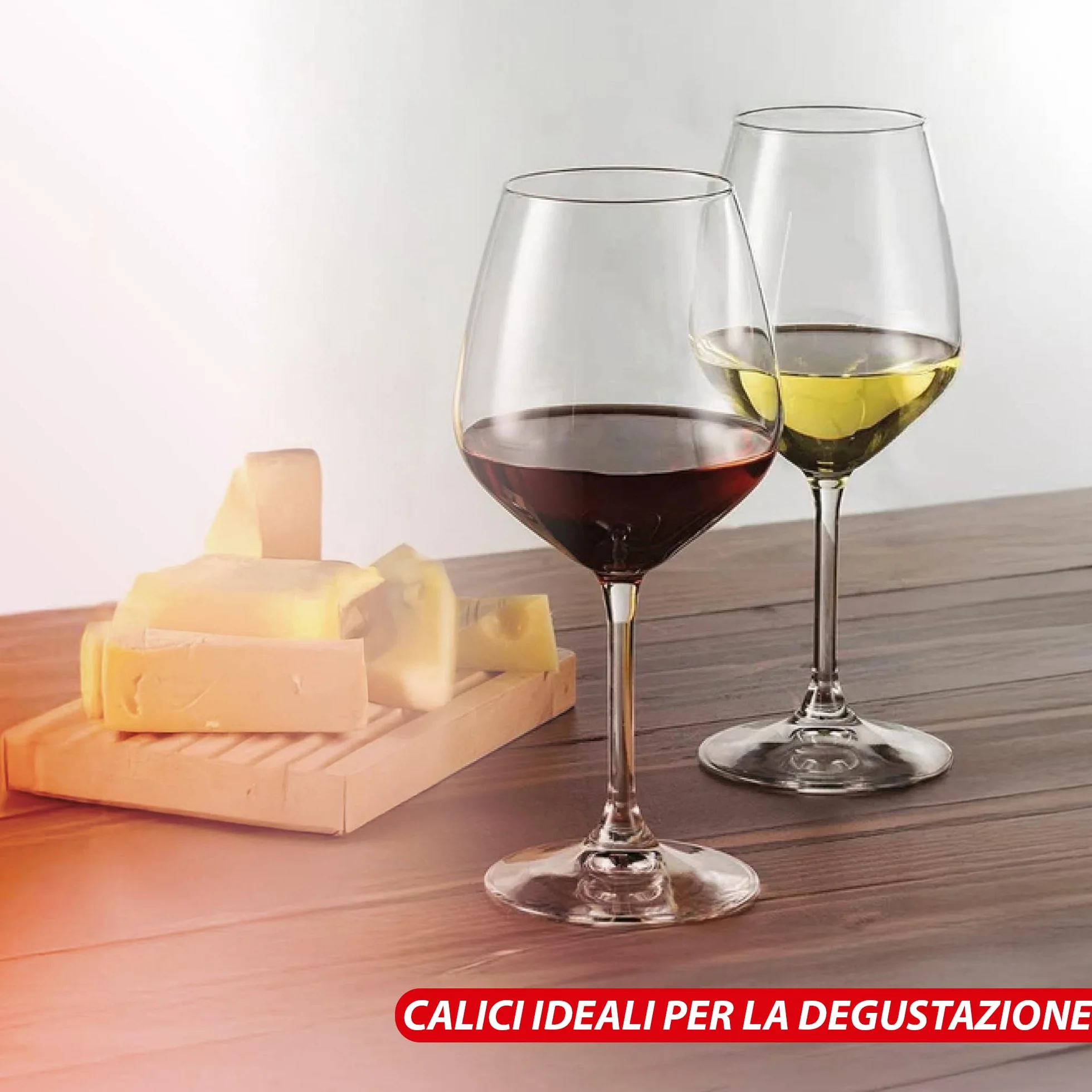Sicignano | Juego de copas de vino tinto CL.53 + vino blanco 43,5 cl.43,5 Divino de cristal para 6 personas, transparentes, aptas para lavavajillas – regalo cubo champán negro 2 botellas, Made in