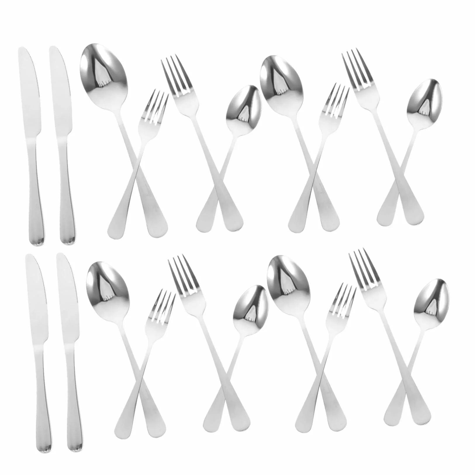 Juego de Cubiertos de Fiesta 20 Piezas de Acero Inoxidable Plata | Uso Versátil Diseño Creativo y Elegante , Agarre Cómodo en Reuniones Familiares y Restaurantes de Hotel