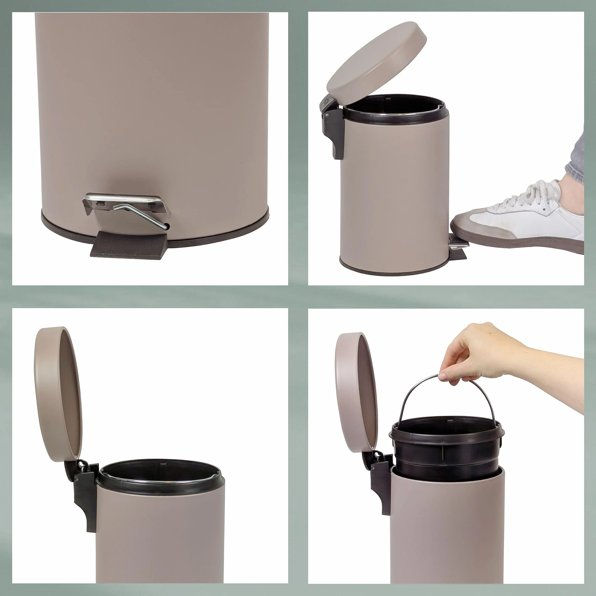 kela Cubo de basura metálico con pedal 3 L marrón cachemira mate MONACO