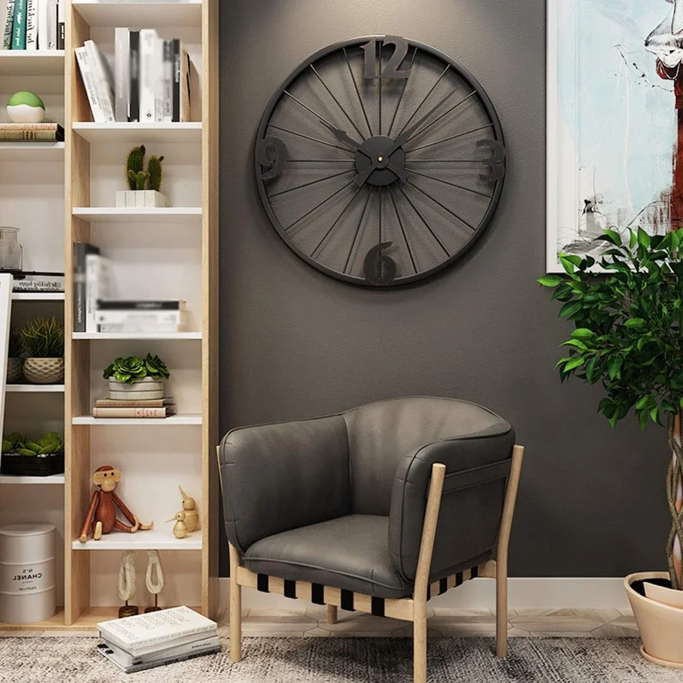 Reloj De Pared Reloj de Pared de Estilo Industrial de 50 cm, diseño de Ruedas de Bicicleta Decorativo Reloj silencioso para la Oficina de la Sala de Estar y decoración para el hogar Regalo