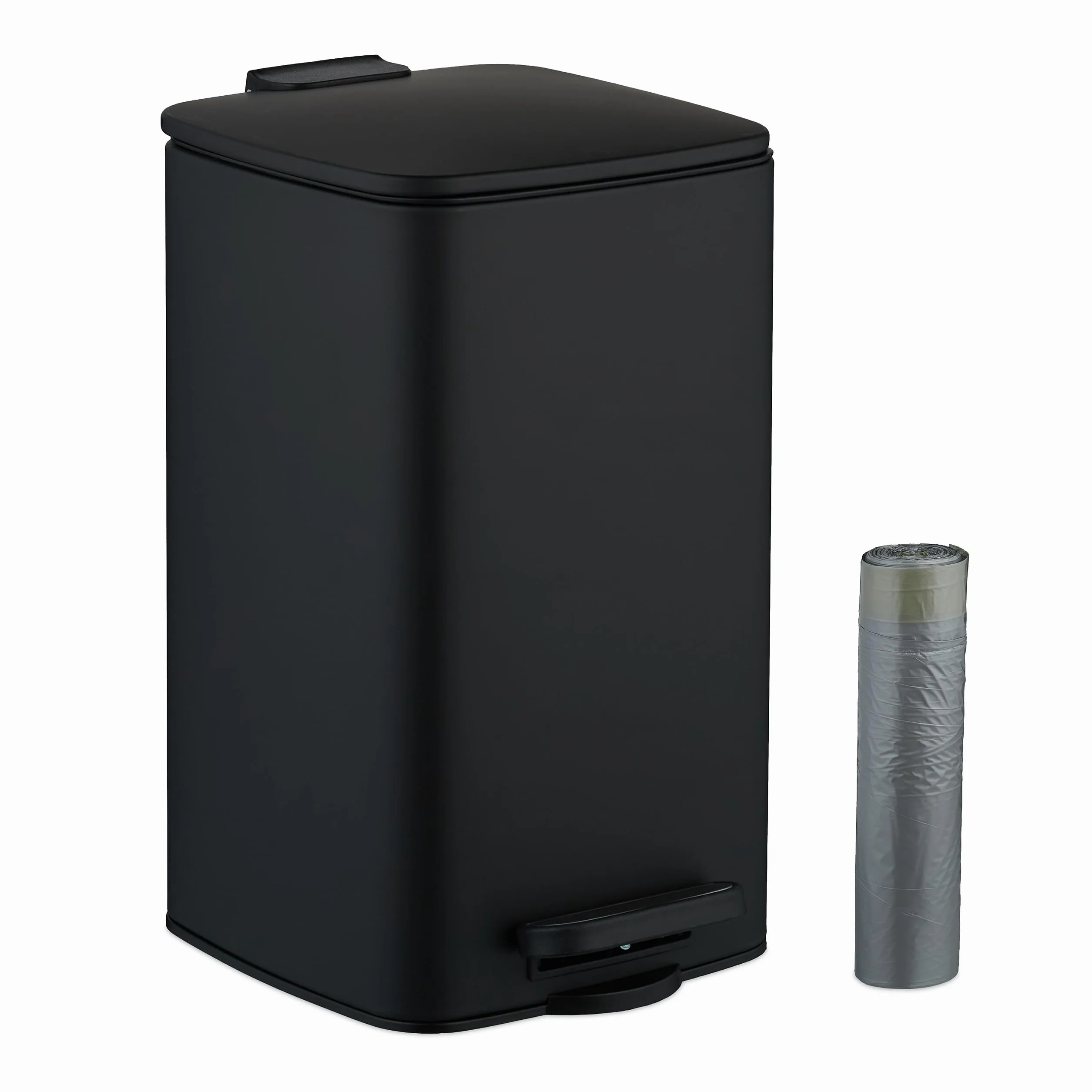 Relaxdays Cubo de Basura Baño 8 Litros Cierre Automático Metal Negro