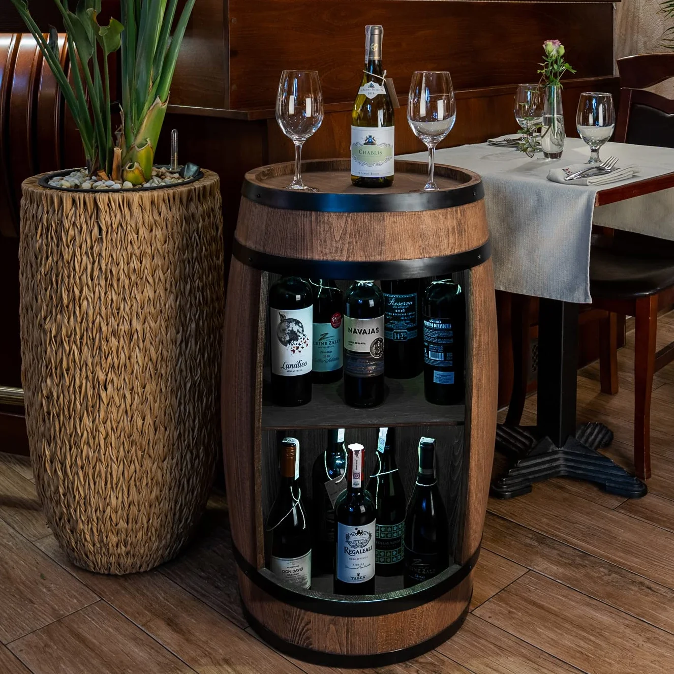 Creative Cooper Barril de Madera para casa – Armario en Estilo Retro – botellero – Estante de Vino – 80 cm de Altura – Muebles Elegantes (wengué)