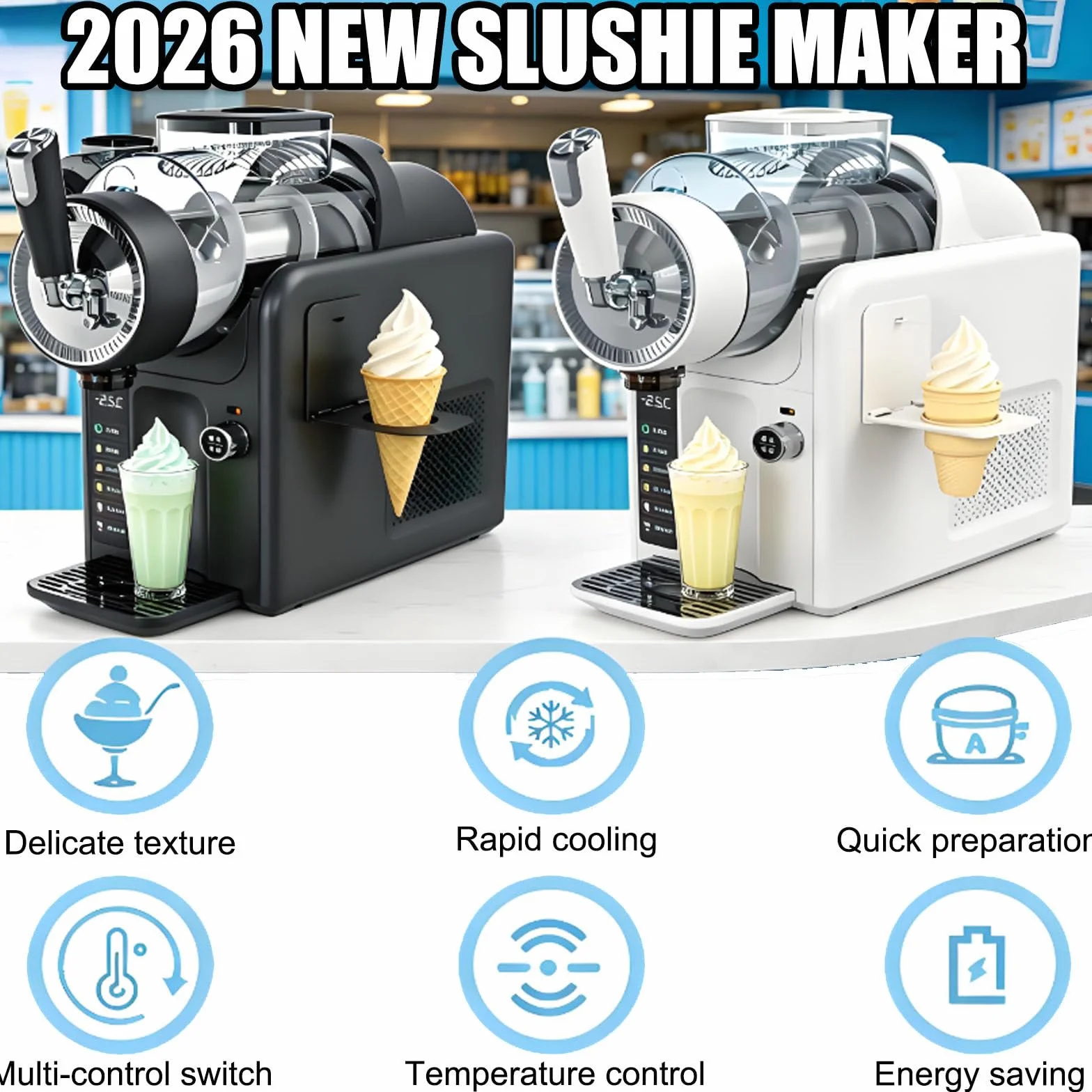 Máquina para Granizados,185 W,Máquina De Bebidas Frías De Sobremesa 5 En 1,Máquina Multifunción para Helados Suaves,con Limpieza Automática,5 Programas Preestablecidos para Batidos Black