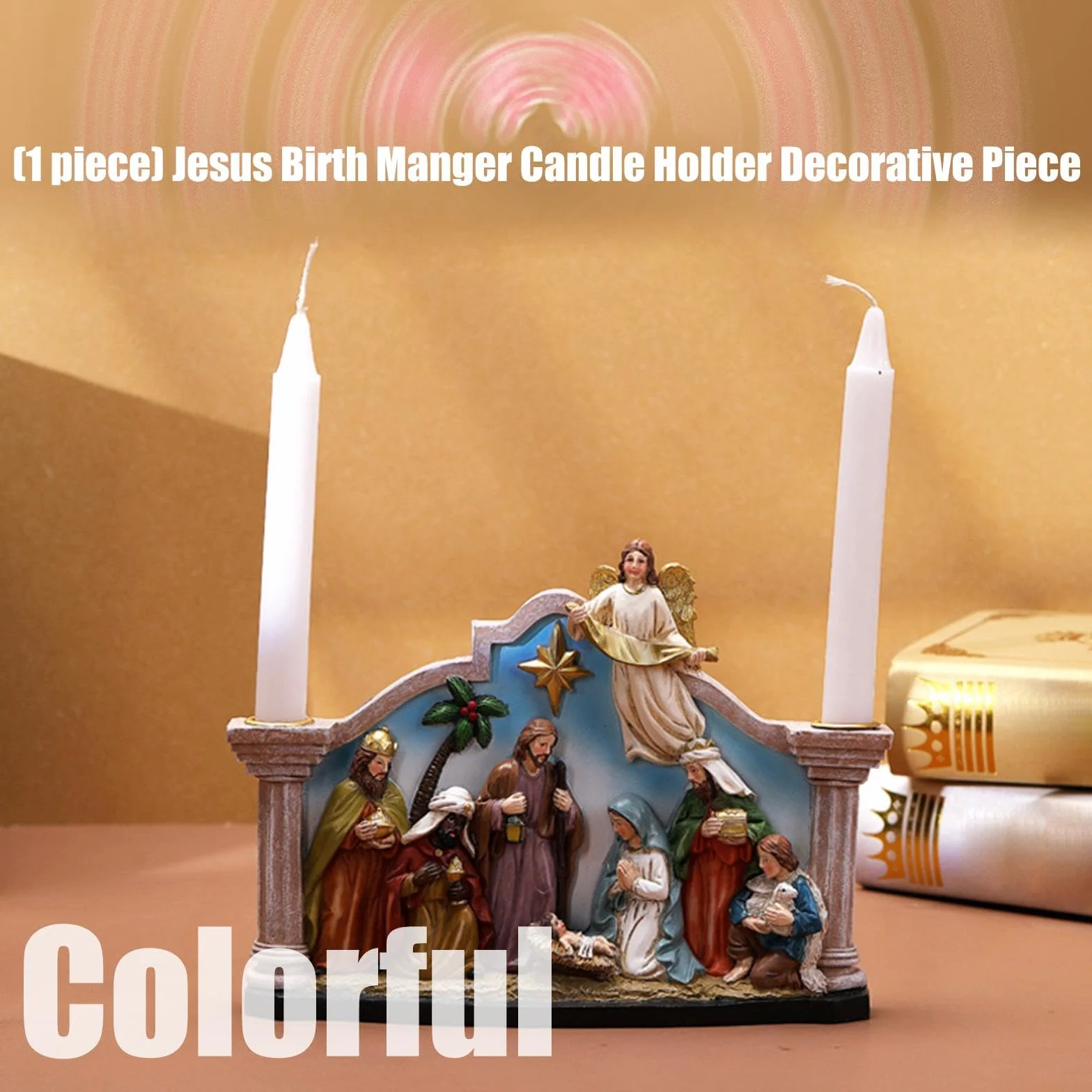 Santa Familia de resina Belén de Navidad, soporte para velas, soporte para velas de Adviento, figuras para el belén