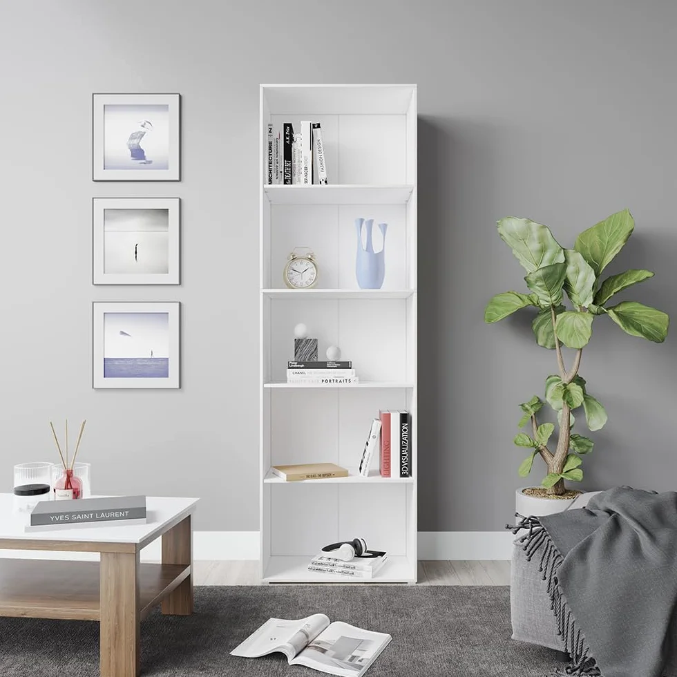 Vicco Librería Bob, Blanco, 60 x 190 cm | con 5 compartimentos, para almacenar y presentar libros y carpetas