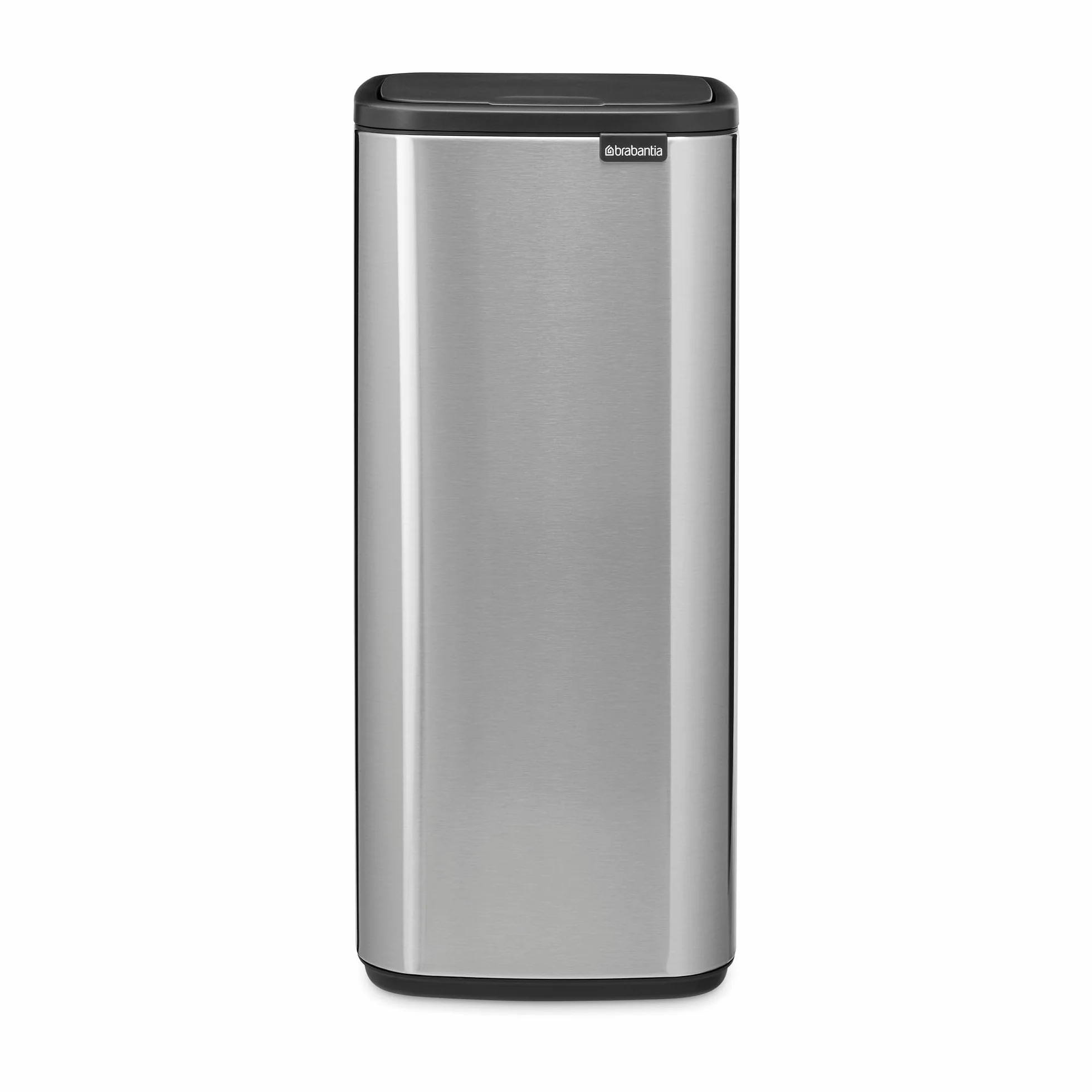 Brabantia Bo Touch Cubo de basura 30L (Plateado mate), cubo basura reciclaje rectangular y compacto, con sistema de abertura Soft-Touch, papelera cocina con cubo extraíble, incluye bolsas PerfectFit