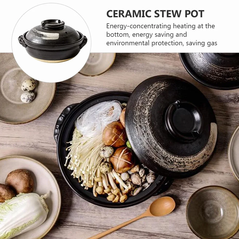 Angoily Cazuela de cerámica antiadherente para horno, olla de cerámica, olla de barro con tapa, olla de sopa de porcelana para cocinar, guiso, sopa de vapor, resistente al calor (900 ml)
