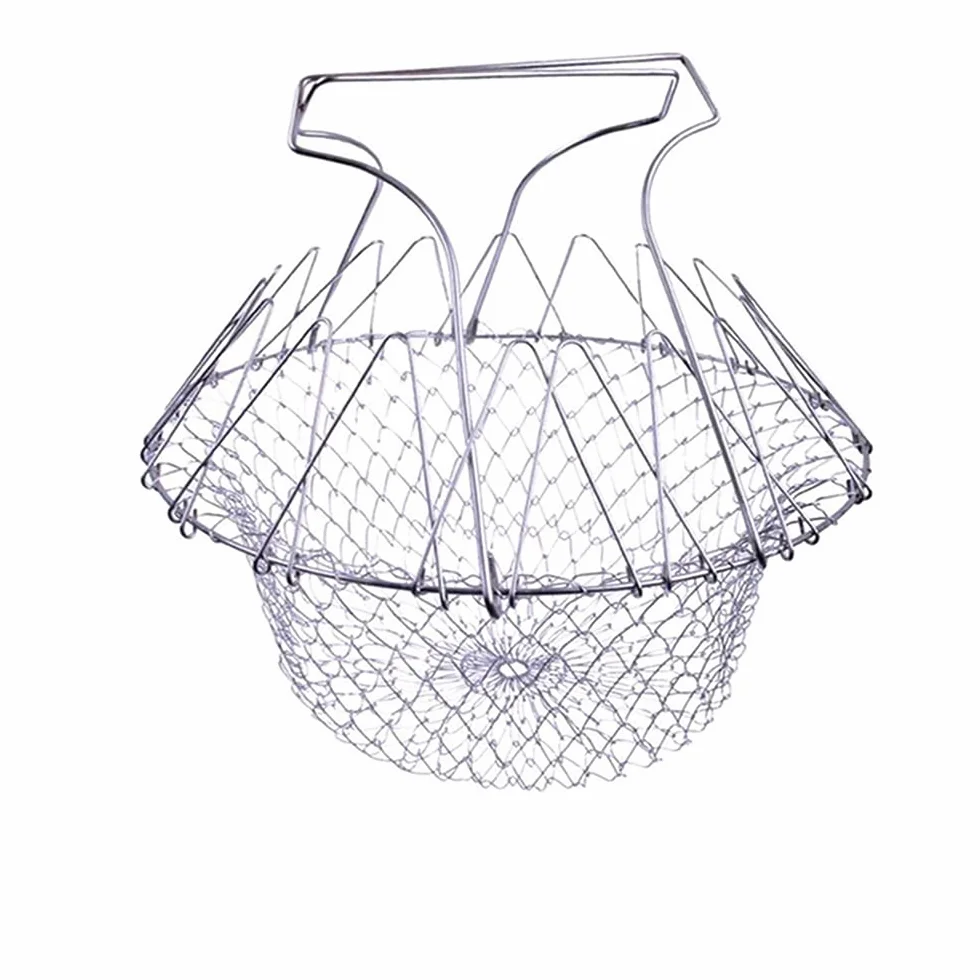 Enjuague de Vapor Plegable Fry Chef Cesta de Malla Acero Inoxidable Colador Herramientas de Cocina