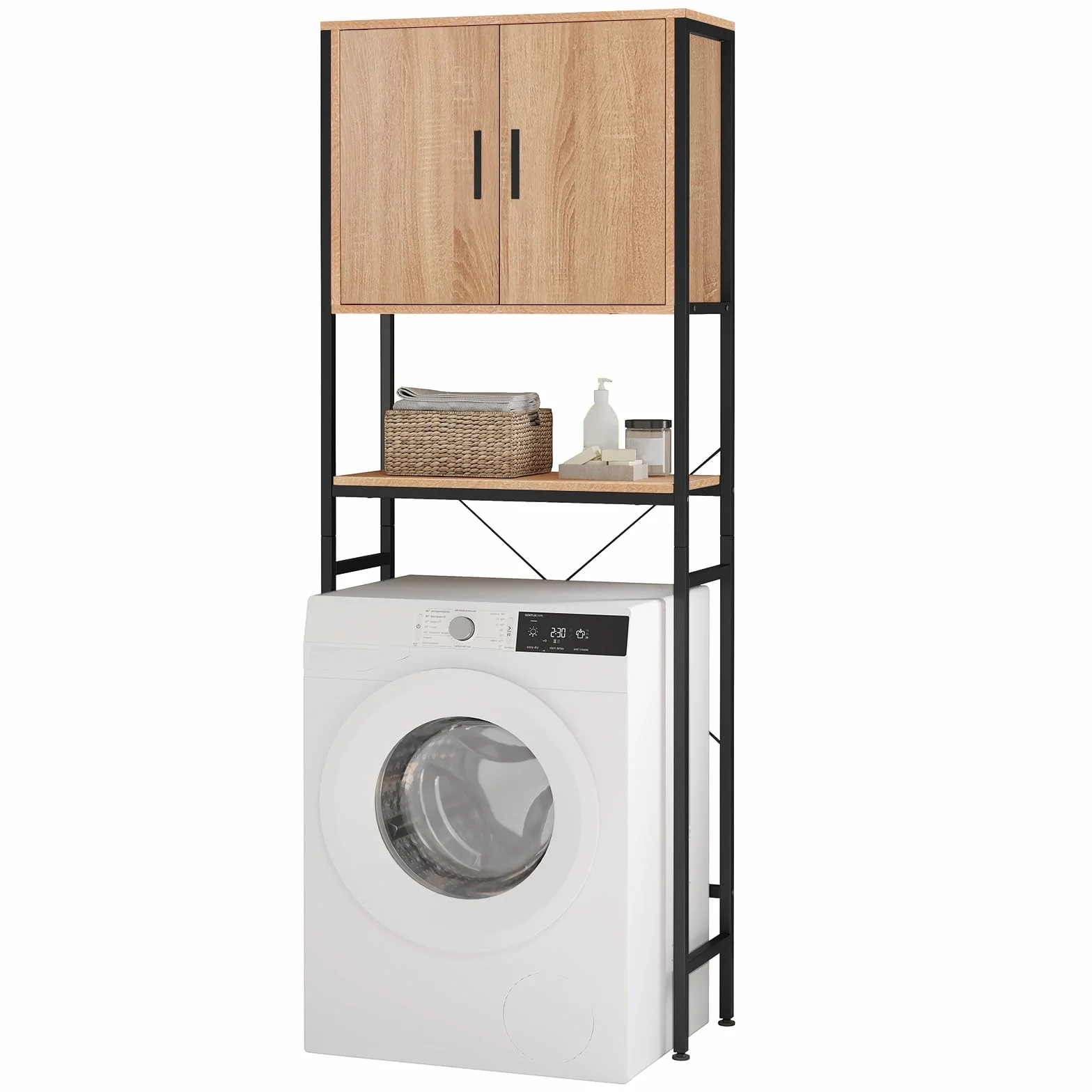 EUGAD Estanteria sobre Inodoro, Armario de Baño, Mueble de Baño con Estante Ajustable, Organizador Almacenaje para Inodoro, Ahorro de Espacio, Estructura de Metal, 64,5x27x170 cm