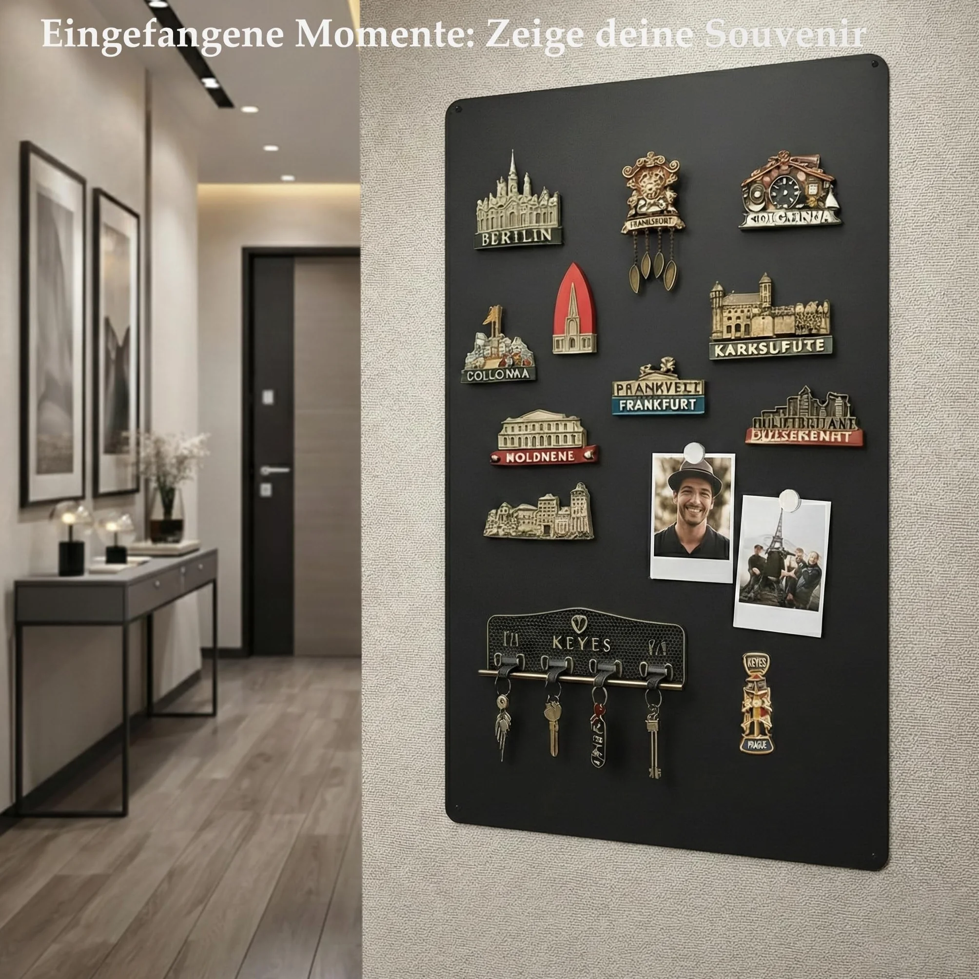 Pizarra magnética negra grande 60 x 90 cm: elegante pizarra magnética | pared magnética de metal para imanes de viaje y recuerdos | tablón de anuncios decorativo para salón, para