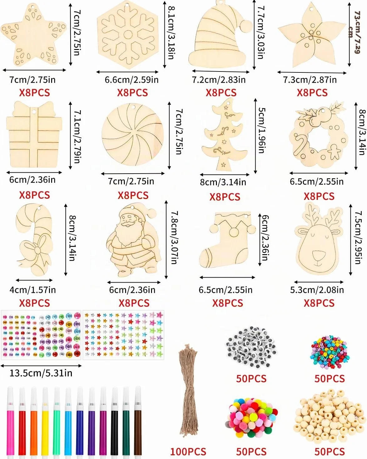410 Piezas Decoración de Árboles de Navidad de Madera Colgantes