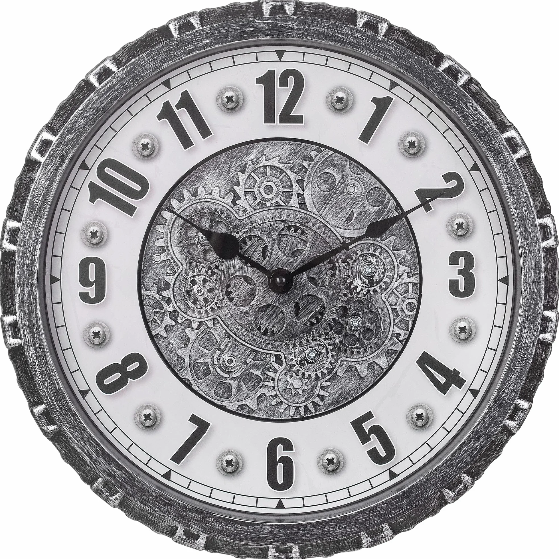 Moving Gears Reloj de pared, 35 cm, moderno reloj de pared con centrifugado, estilo vintage, rústico, único, antiguo, industrial, para decoración del hogar, granja (plata vintage)