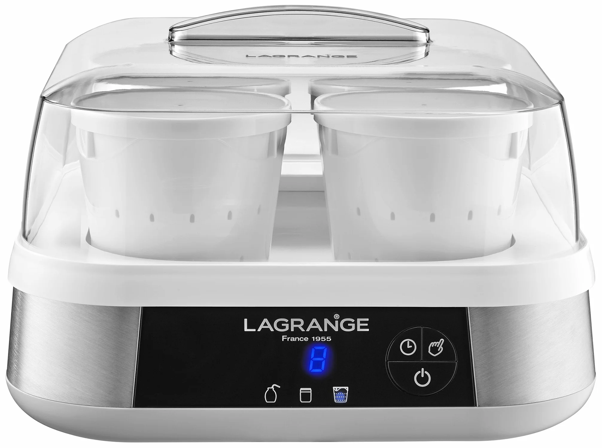 LAGRANGE, Yogurtere-romagere línea, 1,5 L, fabricación francesa, 9 tarros de cristal, 4 tarros de fajilla, programable, apagado automático, señal sonora, 18 W, 459602