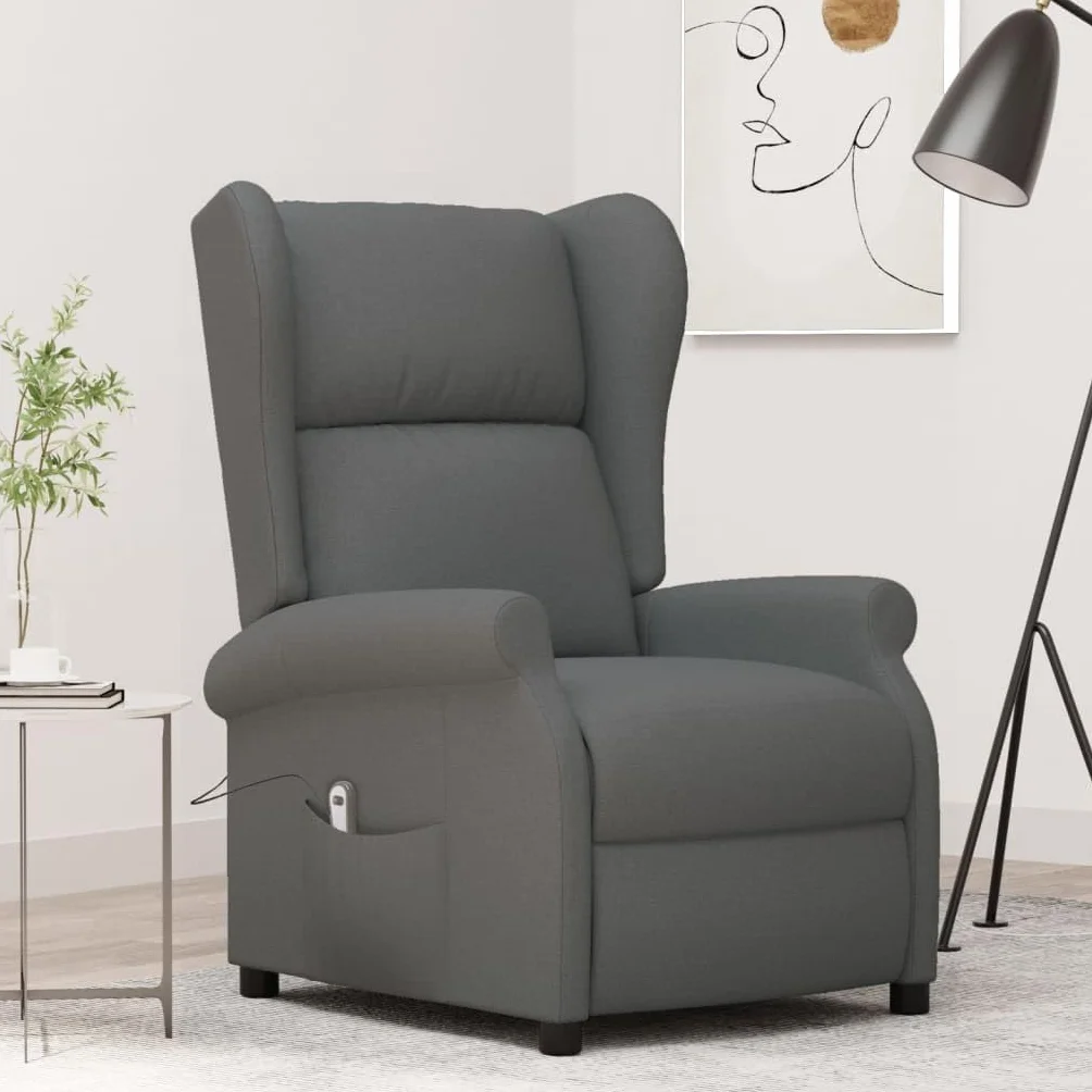 Genérico Sillón orejero reclinable eléctrico de Tela Gris Oscuro,Sillas,Sillones-3098320