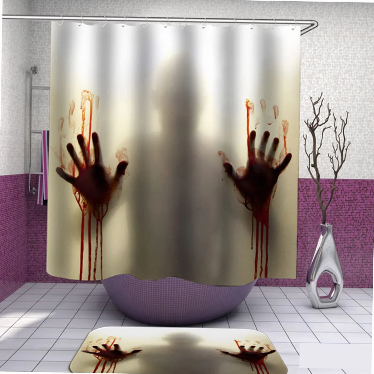 Cabilock Cortina De Ducha con Impresión De Sangre De Halloween 180 Ancho X180 Alto Cm Decoraciones Sangrientas De Halloween Cortina De Baño con Gancho Cortinas De Ducha Impermeable Conectar