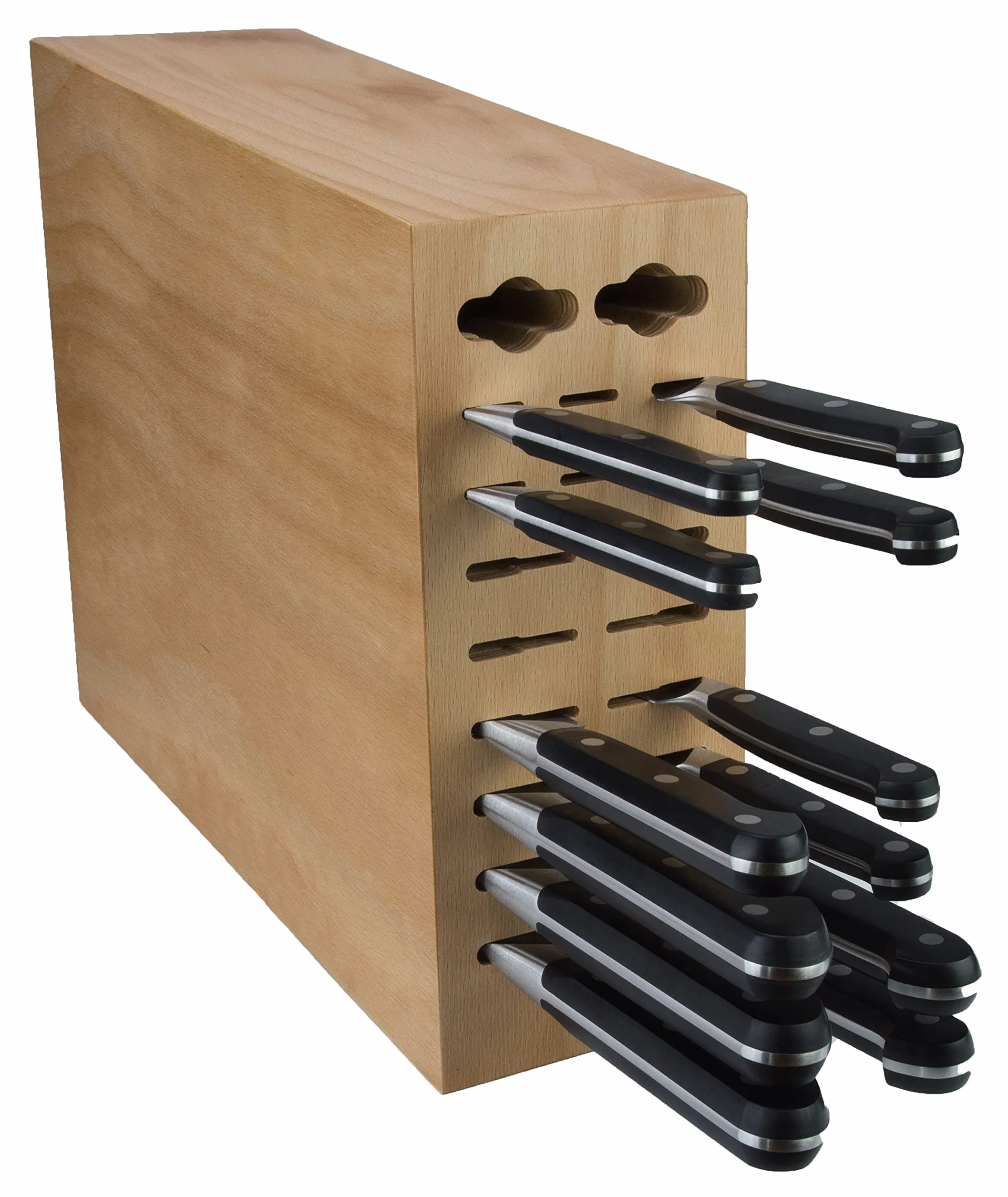 Porta Cuchillos, Bloque de Cuchillos con 17 Orificios, Madera de Haya Natural, Vacío