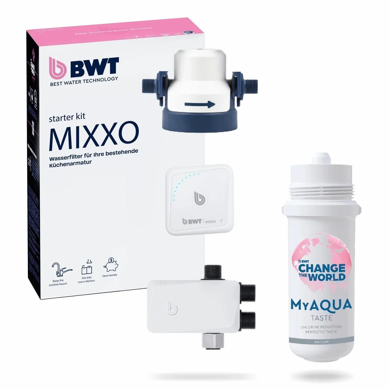 BWT MIXXO Starter Kit - Taste, Filtro de agua bajo encimera para grifos de cocina existentes, Cartucho filtrante Taste para agua sin sabores indeseados