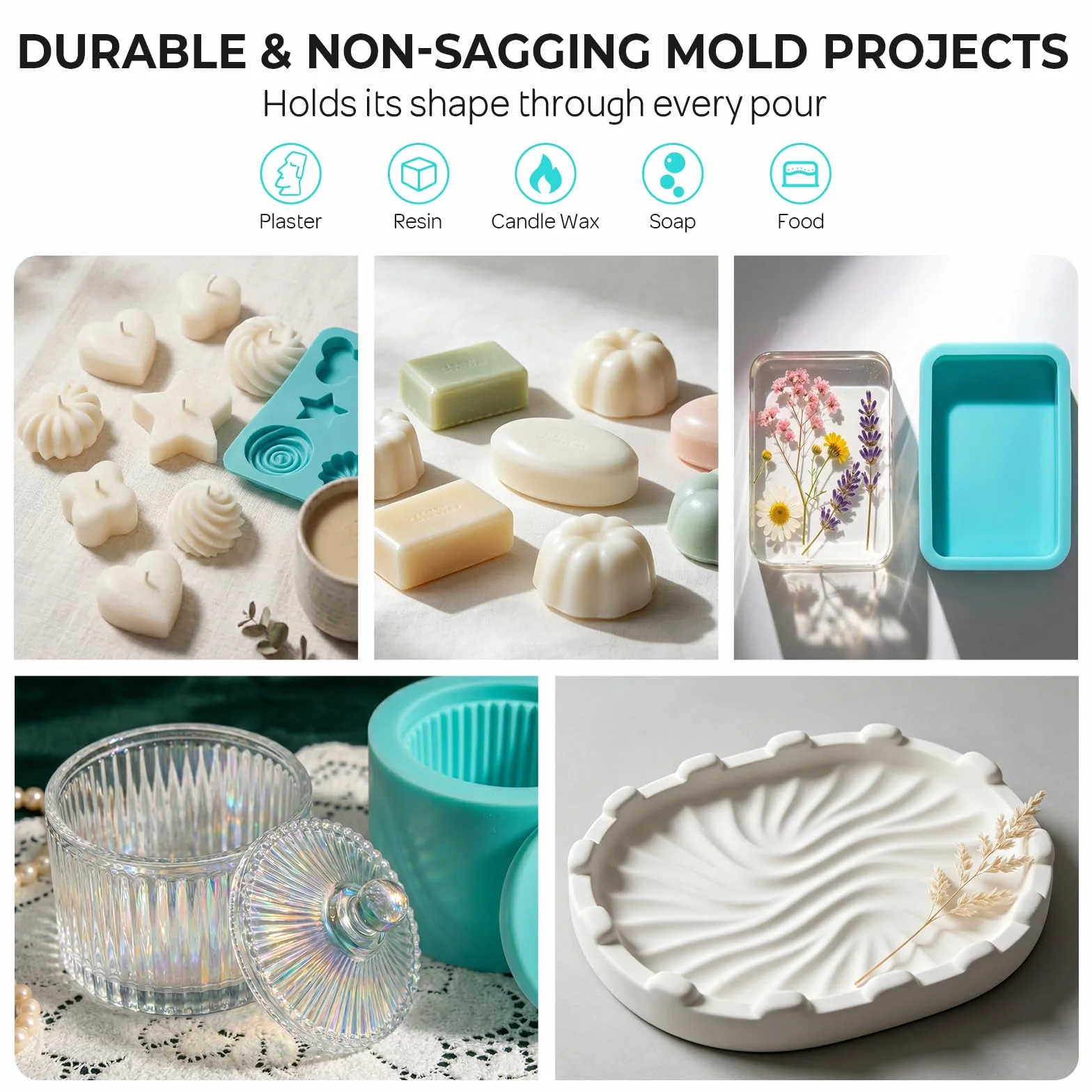 Nicpro 80 oz Silicone Mold Making Kit 20A, Platinum Liquid Silicone Rubber for Mold Maker, Jade Green Flexible & Food Safe Mix Ratio 1:1 for Casting 3D Resins Molds DIY with Gloves, Sticks & Cups