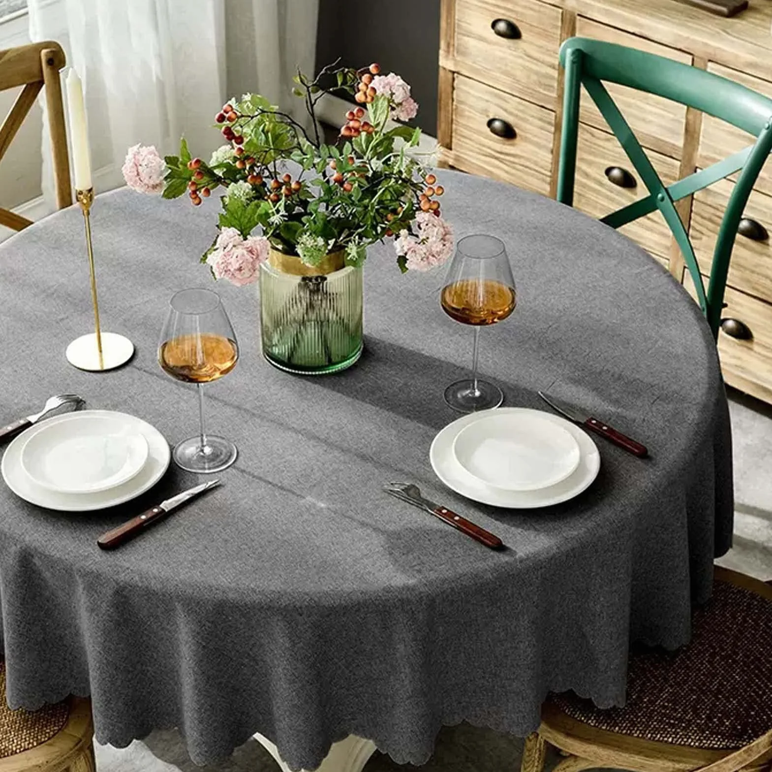 Mantel de lino resistente a las manchas, impermeable y a prueba de derrames, lavable, decoración de mesa para comedor, fiestas y eventos, elegante vajilla para el hogar