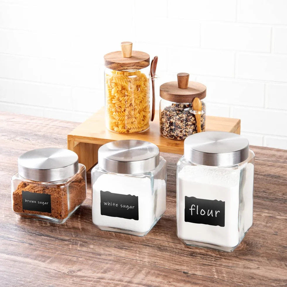 Restaurantware Vetri - Juego de 3 tarros de cristal con tapa, etiqueta de pizarra, 1 caja