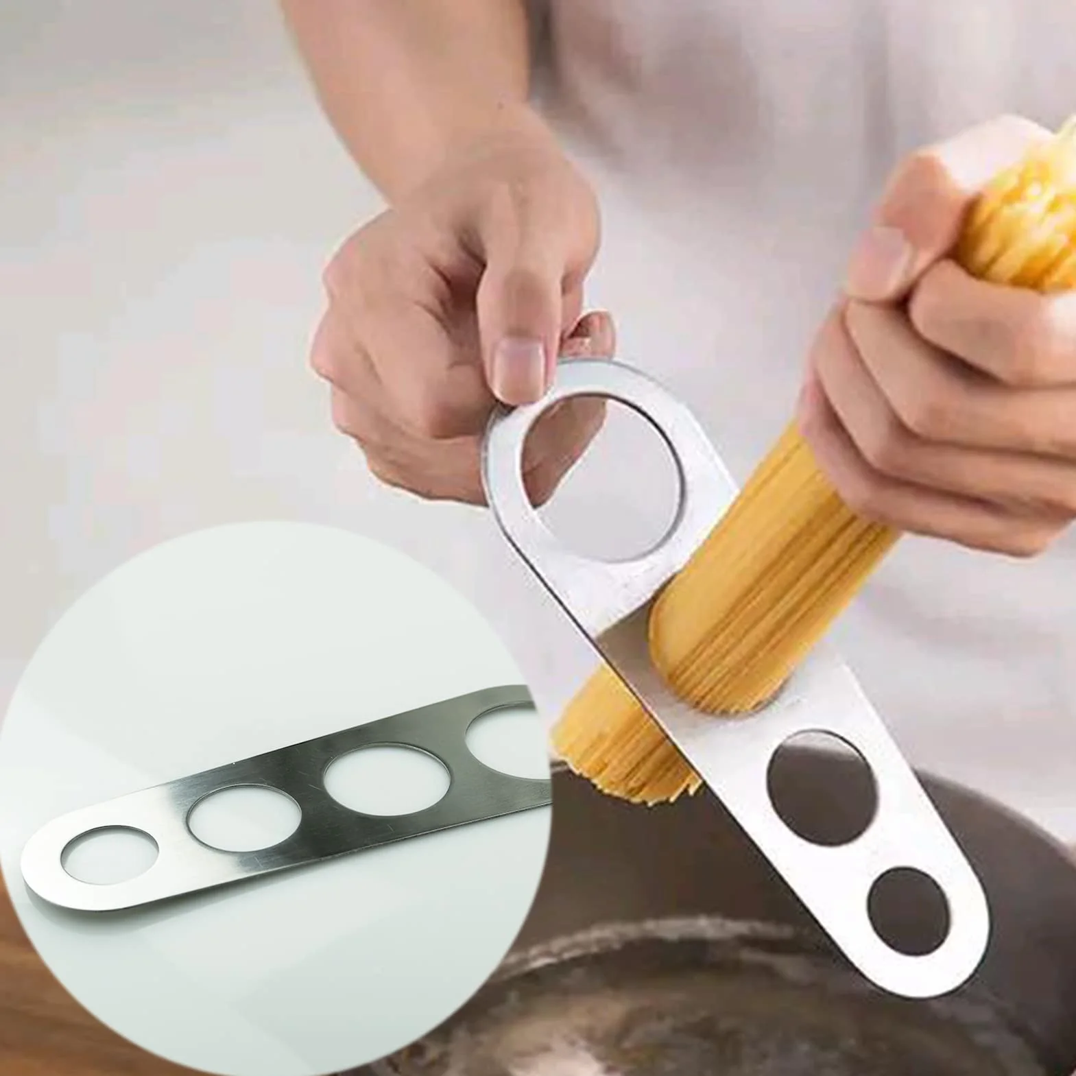 Medidor de espaguetis de acero inoxidable de 4 agujeros, medida de pasta, control de porciones