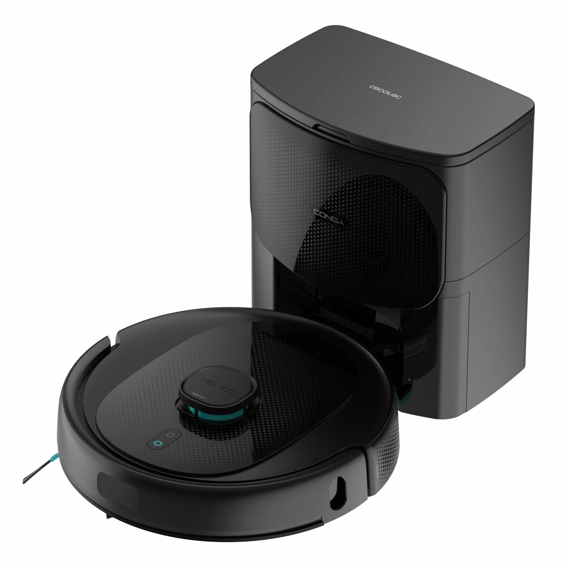 Cecotec Robot Aspirador y Friegasuelos con Base Autovaciado Conga 9590 Spin Revolution Ultra Power Home Essential. Navegación Láser, 10000Pa, App, Autonomía 240min, Cepillo Mascotas, Mopas Gitarorias