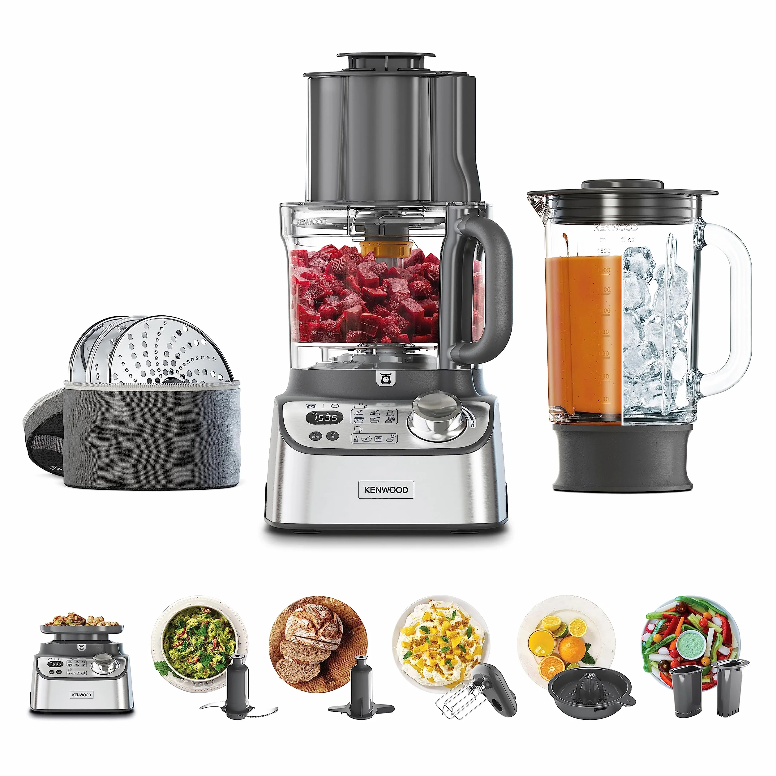 Kenwood MultiPro XL Weigh+ FDM72.990SS - Robot de cocina compacto con báscula y temporizador integrados, ExpressDice, depósito de trabajo de 3 l, velocidad variable, compartimento de llenado XL, 1000