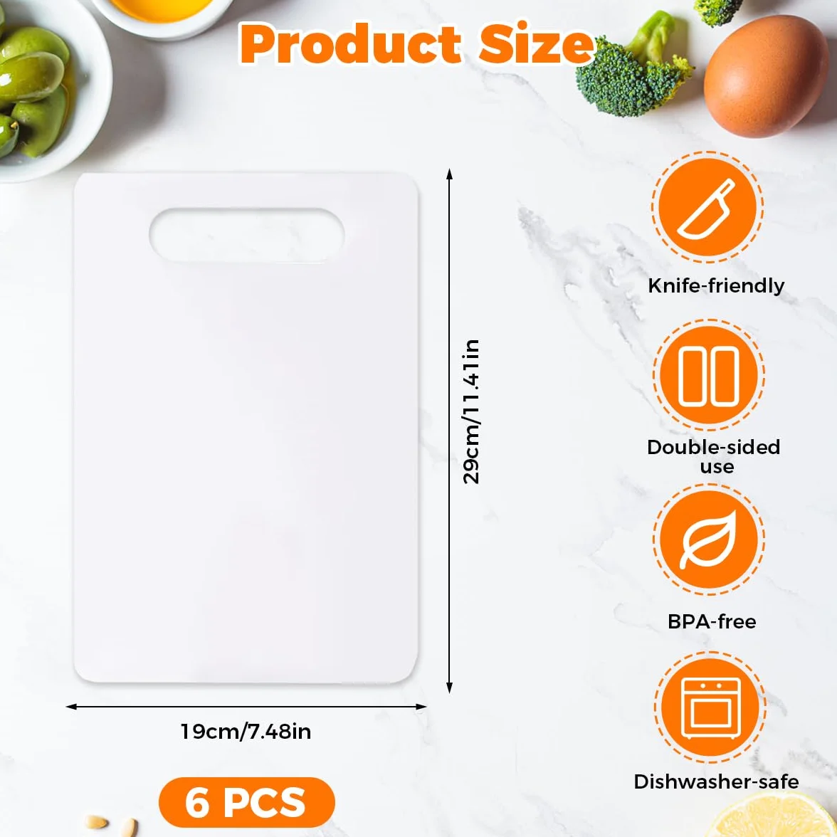 Tablas de Cortar Plástico 6 Piezas 29x19cm Antibacterianas Blanco Apta para Lavavajillas