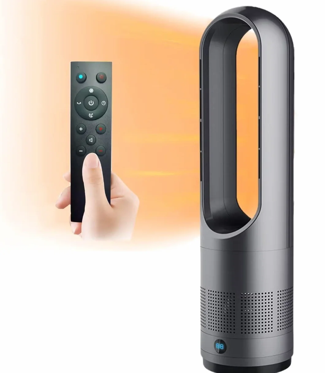 Ventilador caliente y frío de torre con control remoto,ventilador doméstico sin aspas,ventilador calefactor de 1400W,8 velocidades,temporizador de 8 horas,pantalla LED,ventilador de oscilante de 80°
