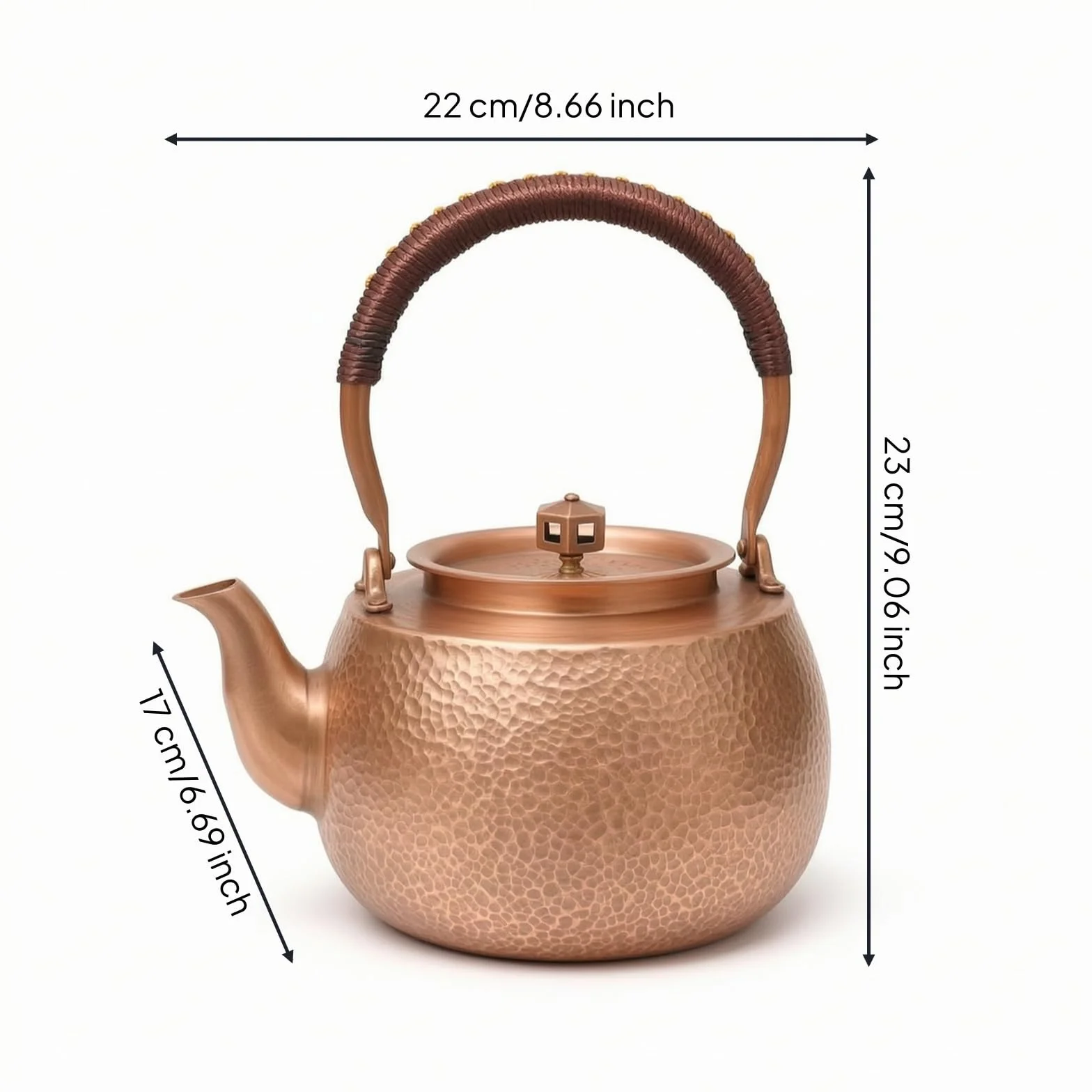 Tetera Cobre Martillado Hervidor Agua Cobre Artesanal Tetera con Asa para Aficionados Al Té Té, Coleccionistas, Cocina, Mesa, 860 Gramos, Martillado Estilo 6