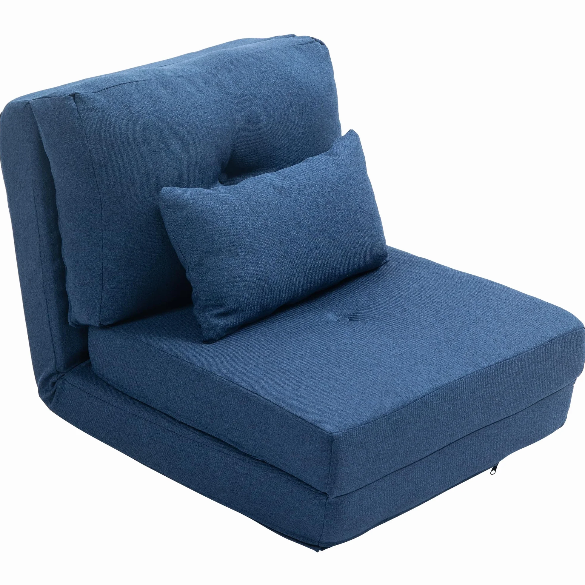 HOMCOM Sillón Convertible 1 Plaza Sillón Perezoso Cama Calentador 1 Plaza - Cojín Incluido, Respaldo Ajustable - Salón, Carga 120 kg, Tejido Lino Azul Oscuro
