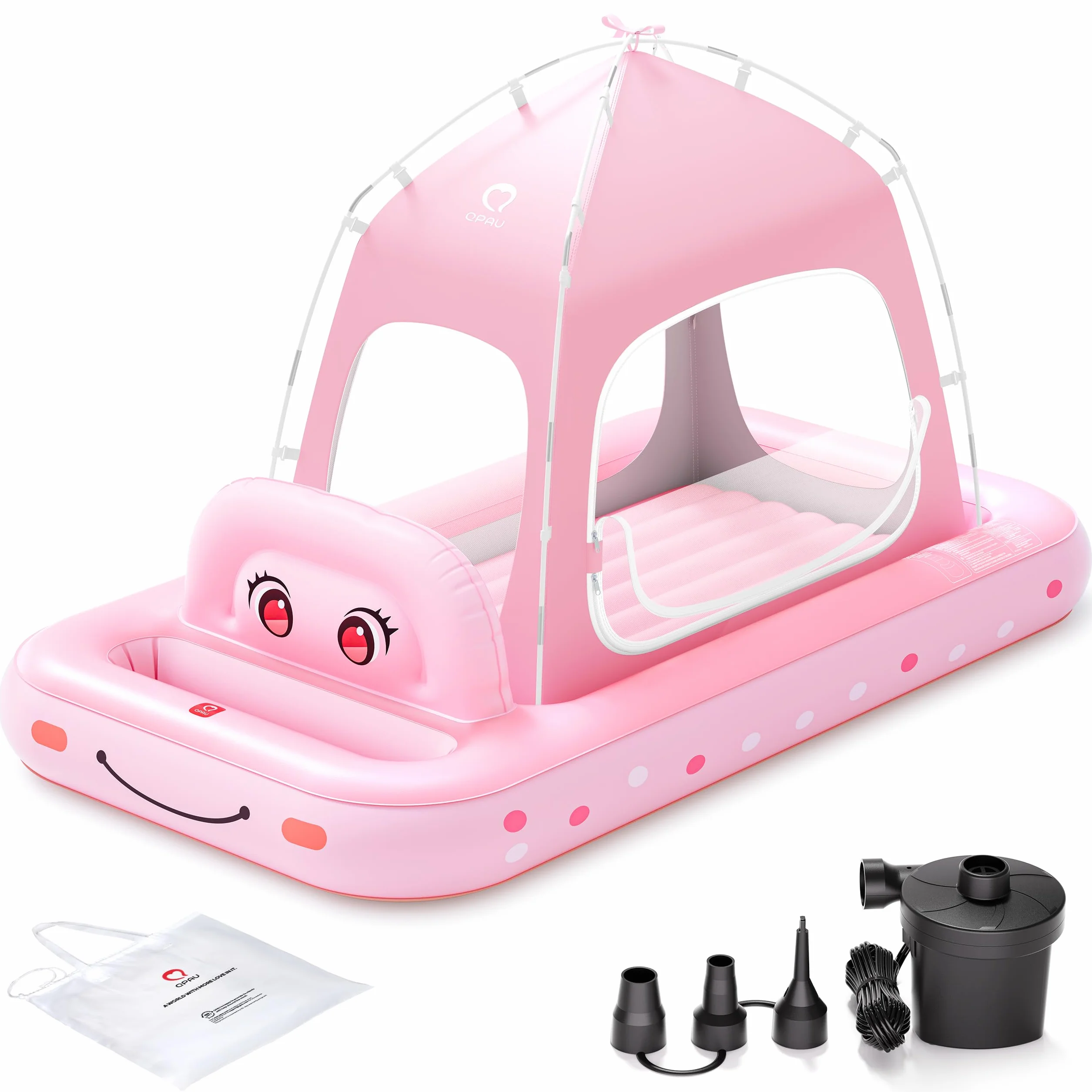 QPAU - Cama Inflable de Viaje para niños pequeños con Tienda de campaña, Color Rosa