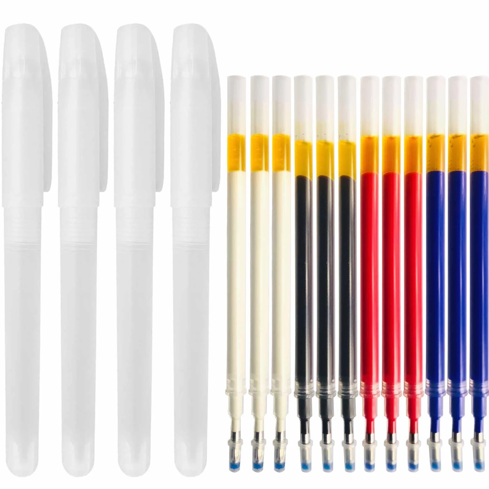 Jauisus Bolígrafos de marcado de tela borrables con calor de 4 colores con 12 recambios borrables con calor, bolígrafos borrables con calor para tela, marcadores de tela para costura, manualidades,