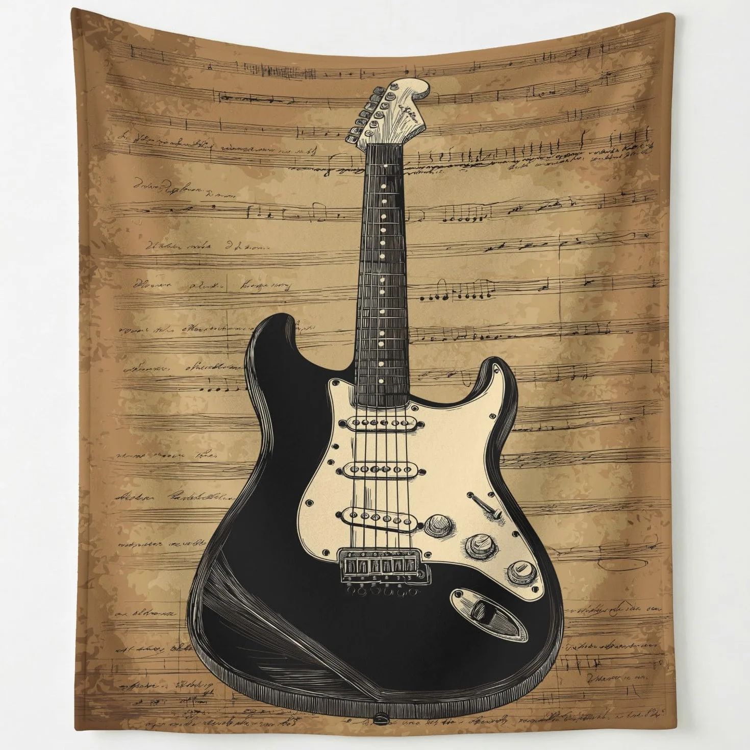Generisch Manta suave con música, mullida, vintage, instrumentos musicales, guitarra, manta de forro polar para salón, sofá o cama, 130 x 150 cm, color marrón natural, regalos para niños y padres