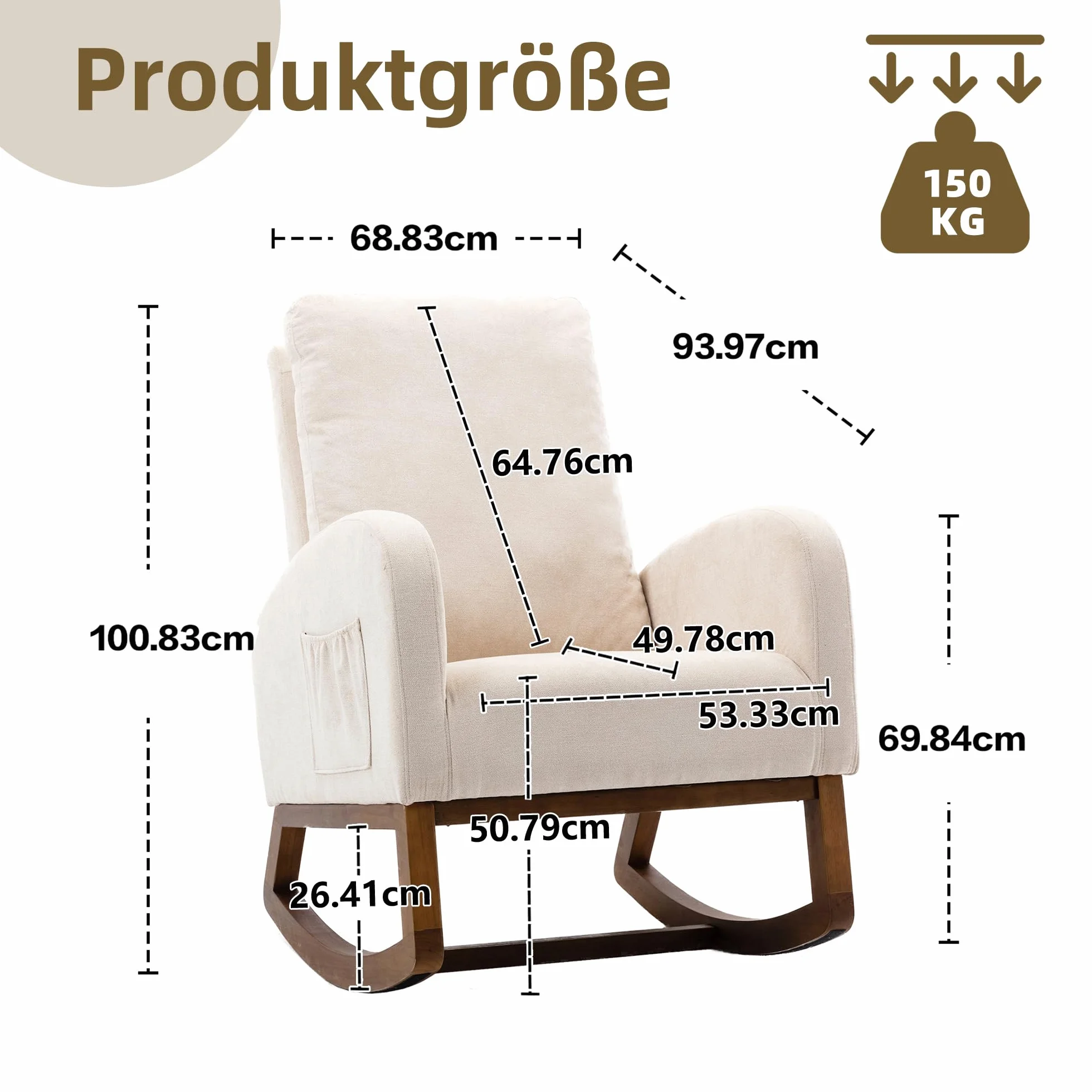 Silla mecedora acolchada para habitación infantil Glider Rocker para bebés y niños, sillón Comfy con bolsillo lateral, sillón de salón con respaldo alto (beige), yaoyi-01