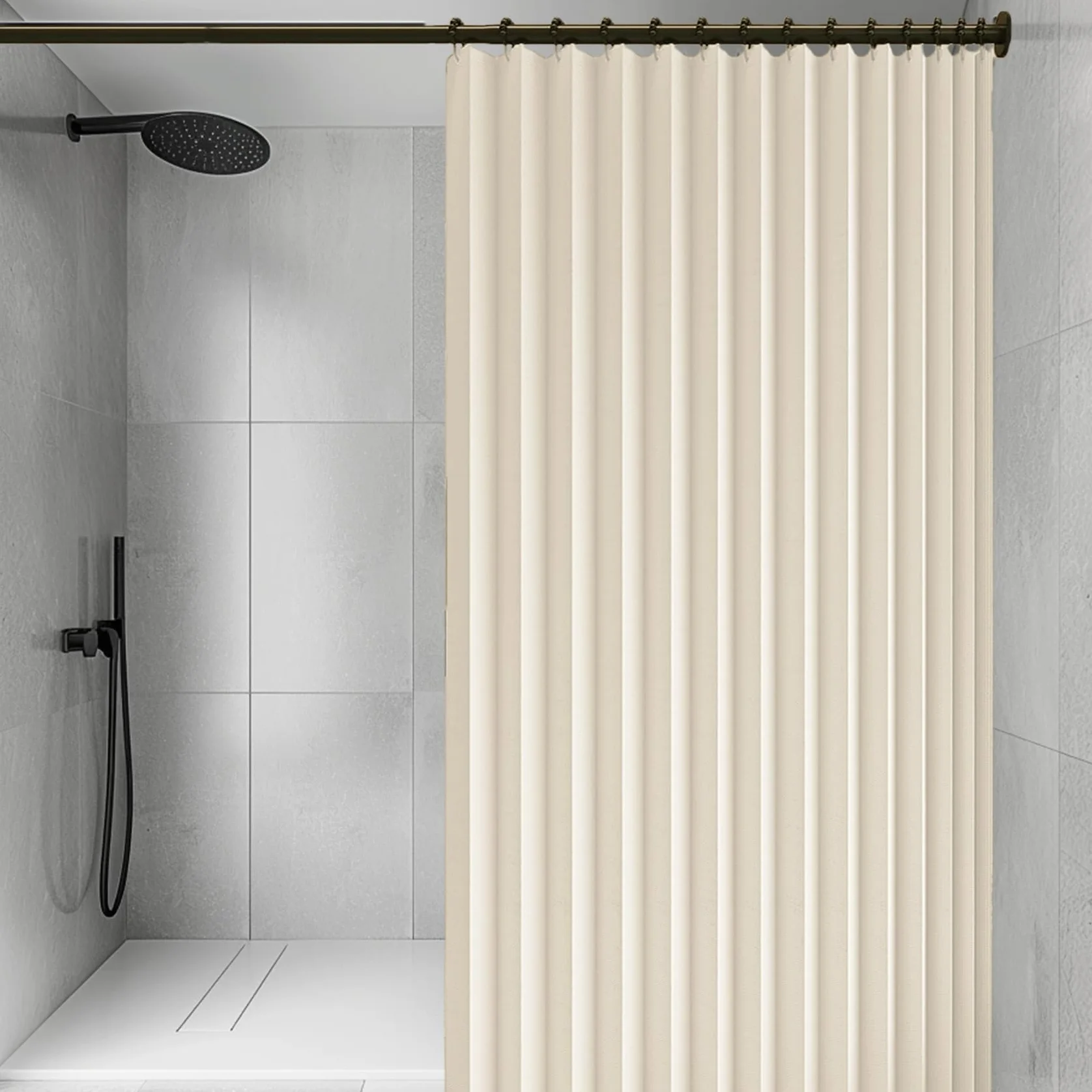 Cortina de Ducha Plegable 166 x 195 cm Imán a Prueba de Salpicaduras, Resistente, Cierre Rápido Cortina de Ducha Plegable Impermeable para Baño, Sala de Estar, Dormitorio, Beige