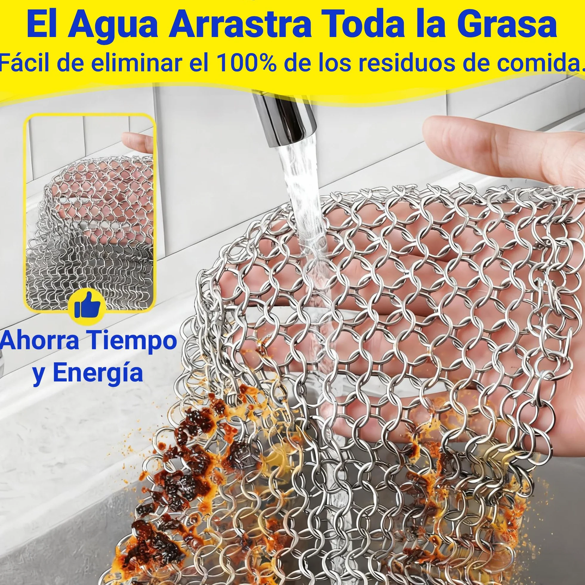 Amagabeli Limpiador de Hierro Fundido Acero Inoxidable 20x15,2cm Depurador Cota de Malla Parrillas Sartenes Hornos Holandeses