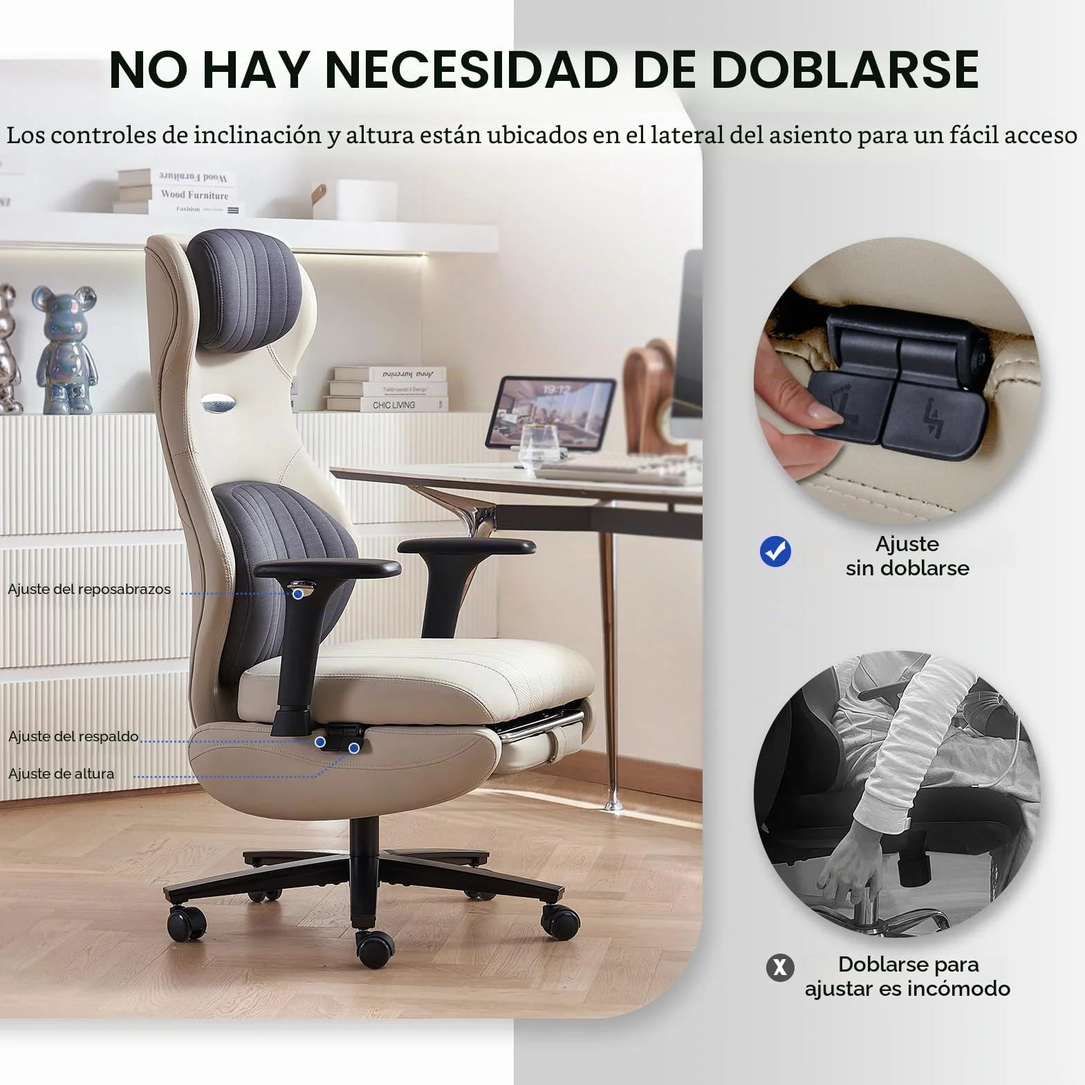 EMIAH Silla Oficina Ergonómica, Silla de Escritorio Reclinable con Reposapiés, Reposabrazos Ajustables, Silla Game de Respaldo Alto, Silla de Ordenador Ejecutiva con Soporte Lumbar, Cuero PU (Blanco)