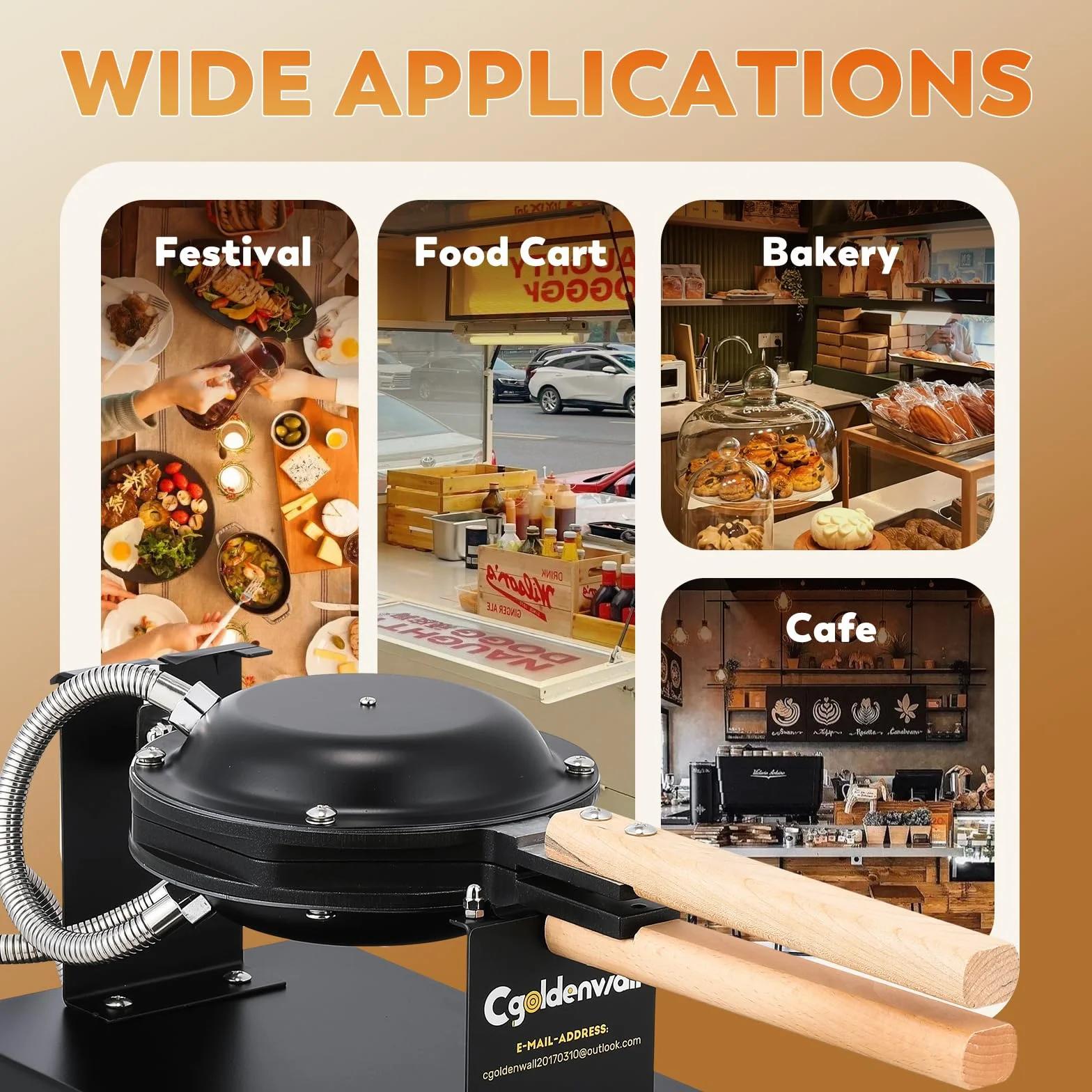 CGOLDENWALL Bubble Waffle Maker de Estilo de Hong Kong 1400W, Placa de Horneado Intercambiable y Antiadherente, Ajuste de Temperatura 0-250℃, para Cafetería/Postres/Restaurante - Incluye Recetas