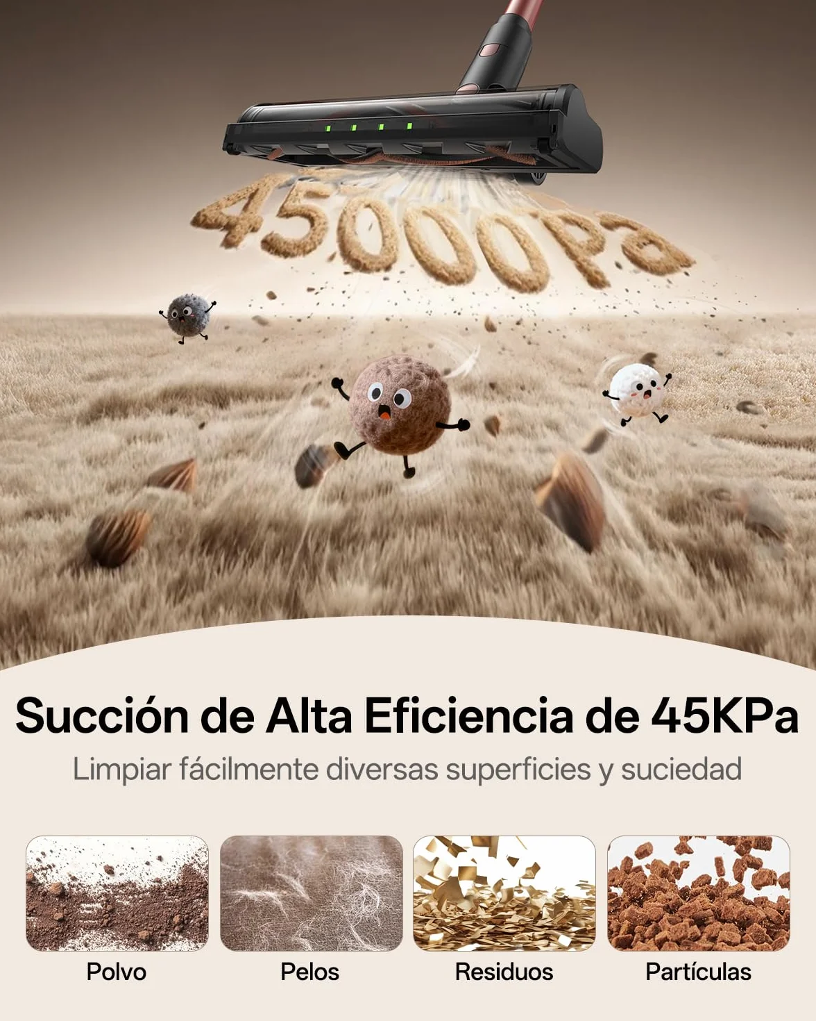Vexilar V10Pro Aspiradora sin Cable 45KPa Potente,Aspiradora Fácil Limpieza,Autonomía 45 Min,Batería Extraíble,Accesorios Multiusos,Aspirador Escoba Ligero para Suelos/Alfombras/Coche/Pelo de Mascotas