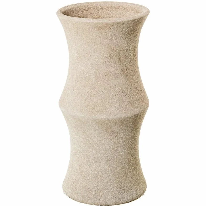 DRW Paraguero Redondo con Forma de Bambu de Ceramica en Beige 50x25x25 cm
