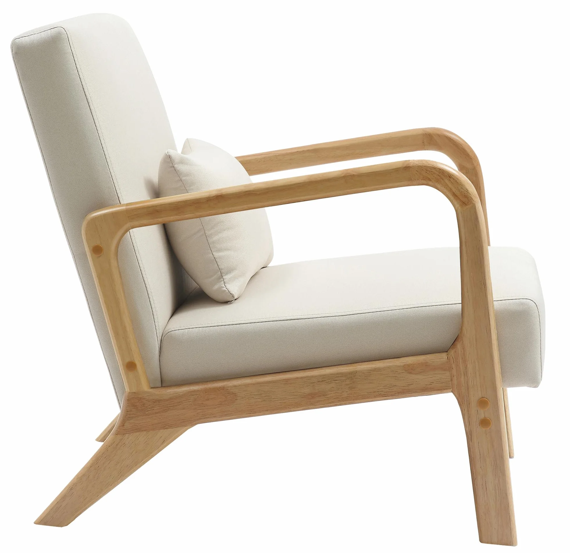 CLP Sillón Hibbing en Tela con cojín I Silla de Descanso con Base & reposabrazos de Madera I Butaca alcochada nórdica con Respaldo, Color:Crema
