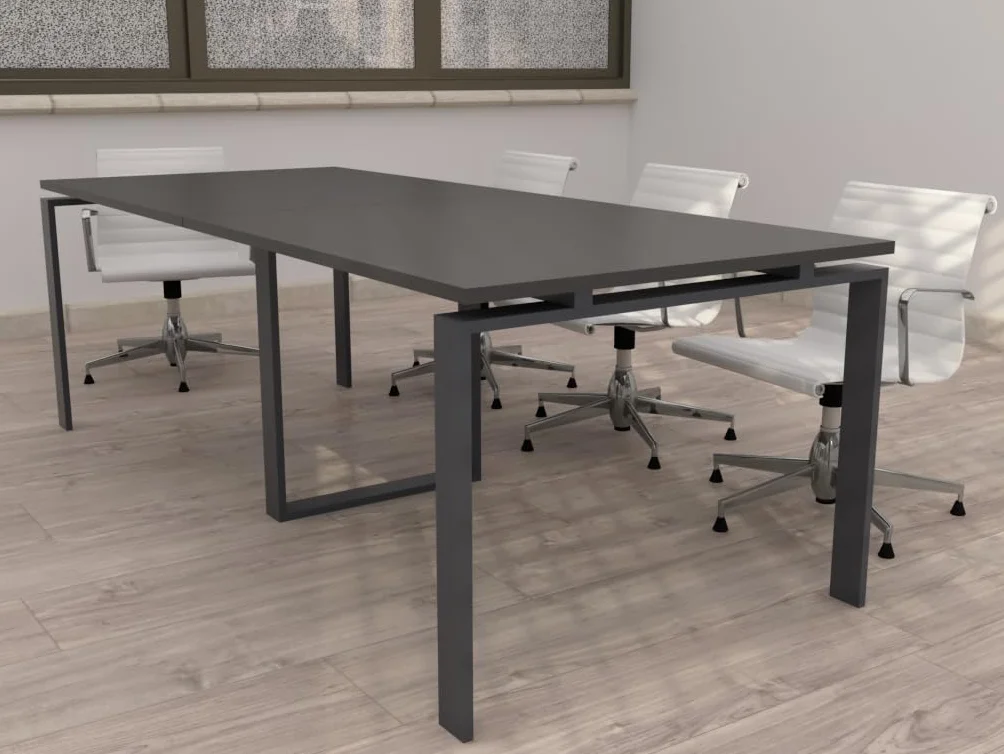 Mesa de Reuniones, Conferencias y Oficinas. (240x100). Estructura metálica con Marco Abierto Color Gris Grafito. Fabricado en España. Envio a Toda la Península. (Roble Azabache.)