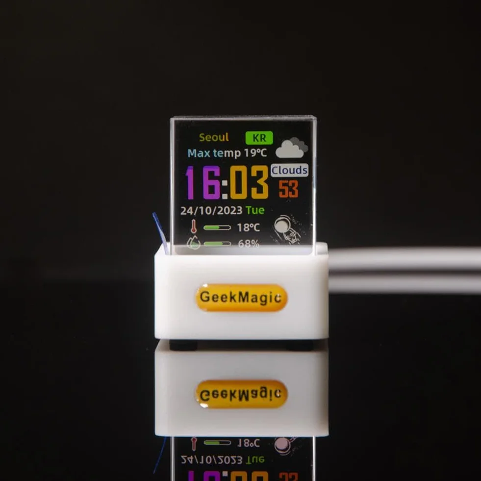 GeekMagic - Mini cubo holográfico 3D, pantalla de fotos 3D de cristal holográfico WiFi, estación meteorológica inteligente y reloj digital con animaciones GIF, marco de fotos electrónico, regalo