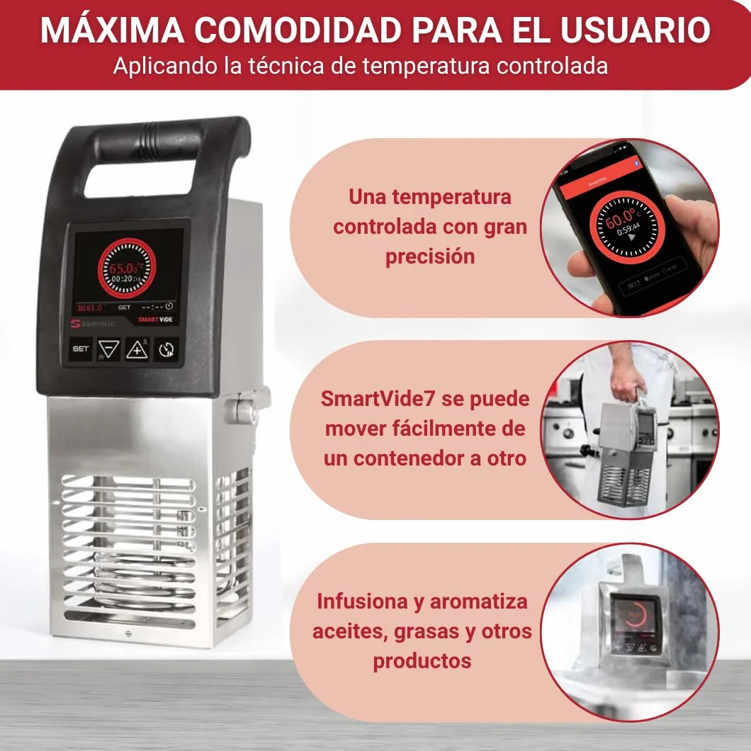 YOMMAK Cocedor Sous Vide Profesional Sammic Smart Vide 7 Premium | Roner Cocina Baja Temperatura | 56L 2000W Bluetooth | Roner Cocina al Vacío de Alta Precisión | Slow Cooker Circulador de Inmersion