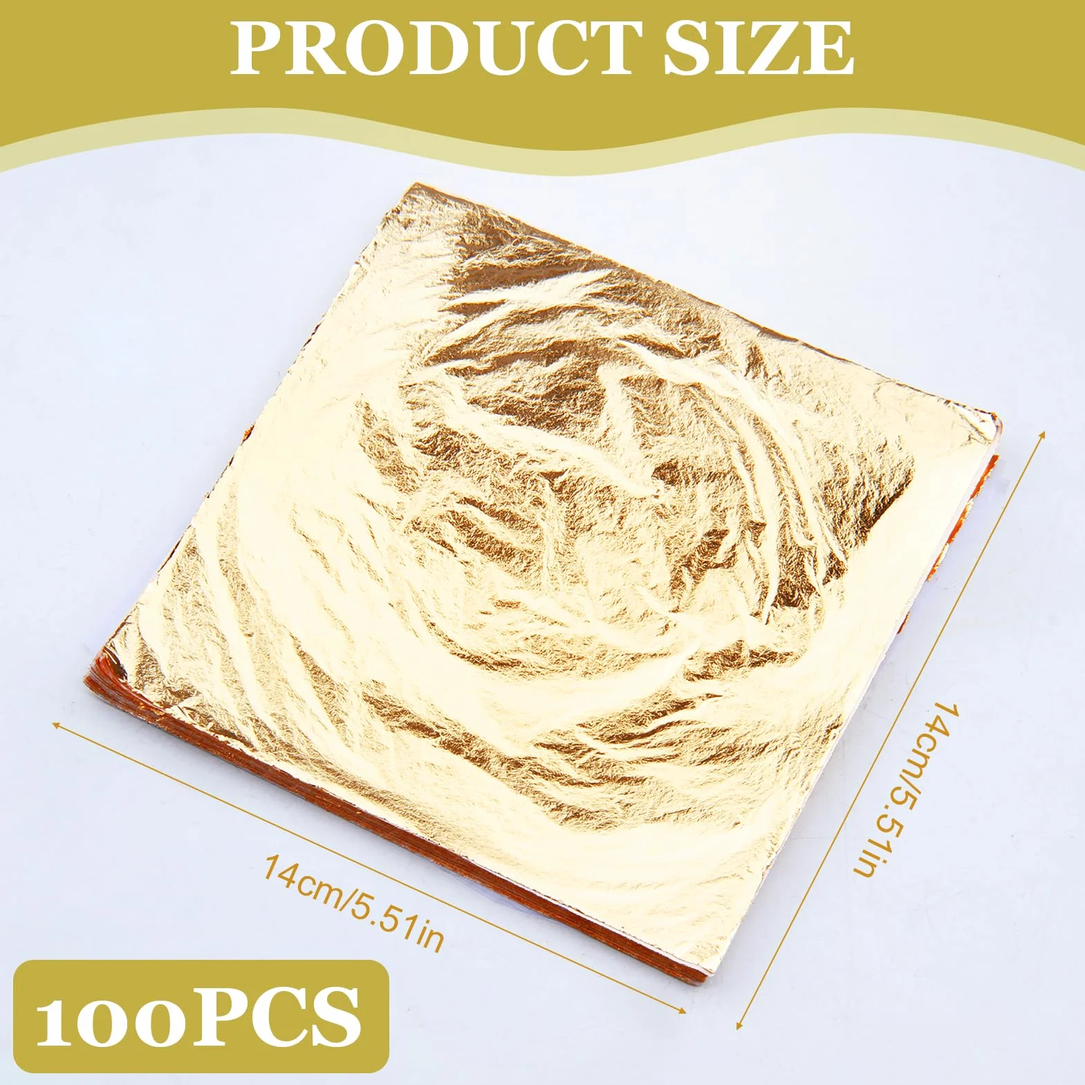 Hojas Pan de Oro de Imitación 14x14 cm 100pcs para Artesanía y Decoración Material de Cobre Brillante
