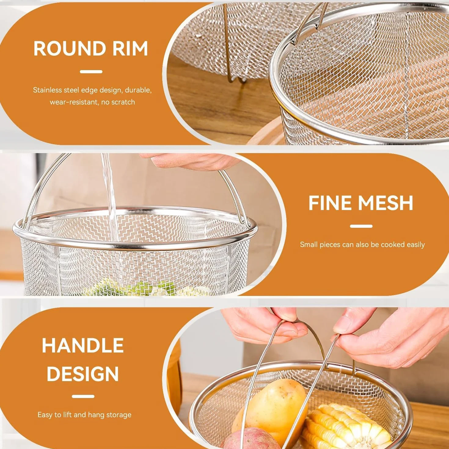 Cesta de Vapor de Acero Inoxidable, Malla para Cocinar, Colador, 20cm
