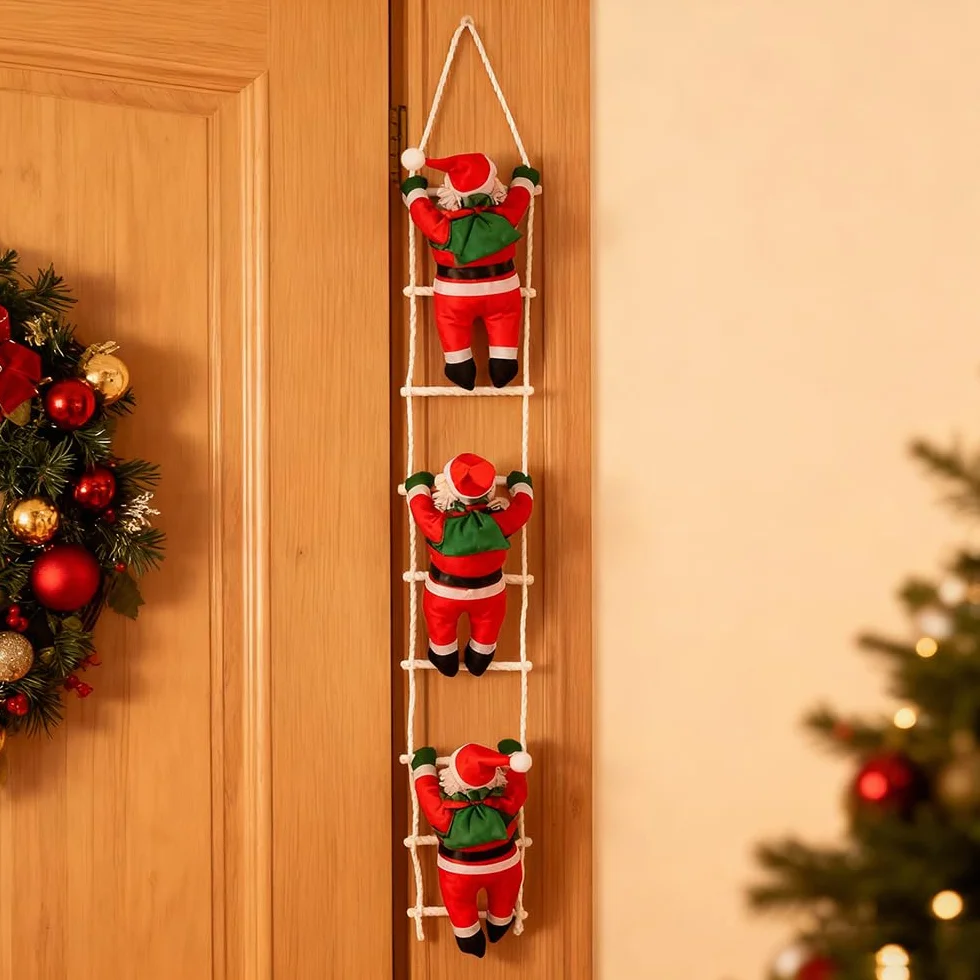 Papá Noel escalando con escalera – Juego de decoración navideña móvil para ventanas, chimenea