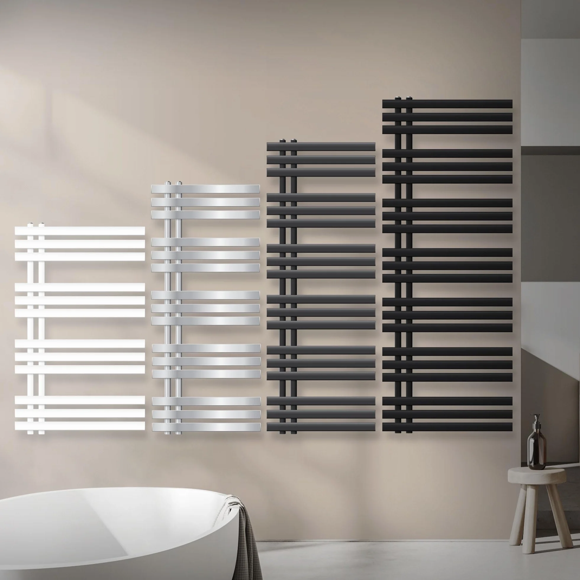 ECD Germany Radiador De Baño Iron EM Design - 500 x 1200 mm - Cromado - Moderno - Secador De Toalla - No Electrico - Radiador de Diseño Vertical